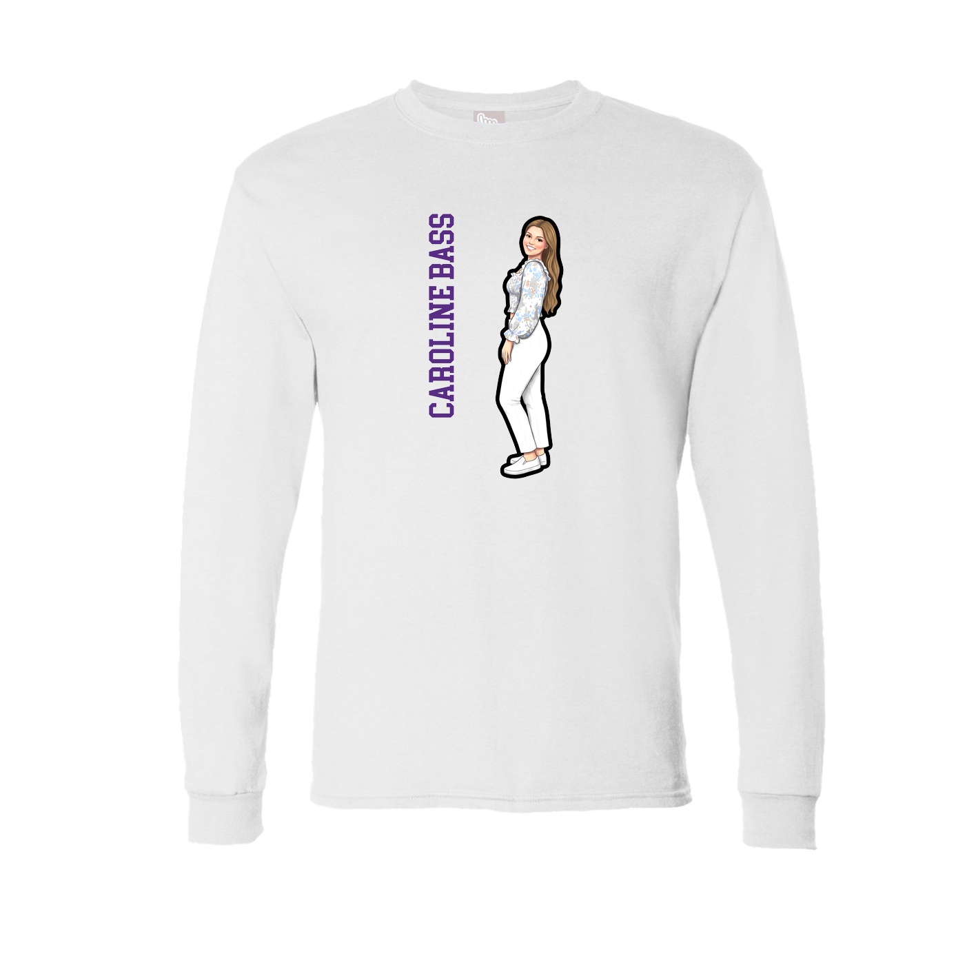 Long Sleeve Tee — Name Vertical in White
