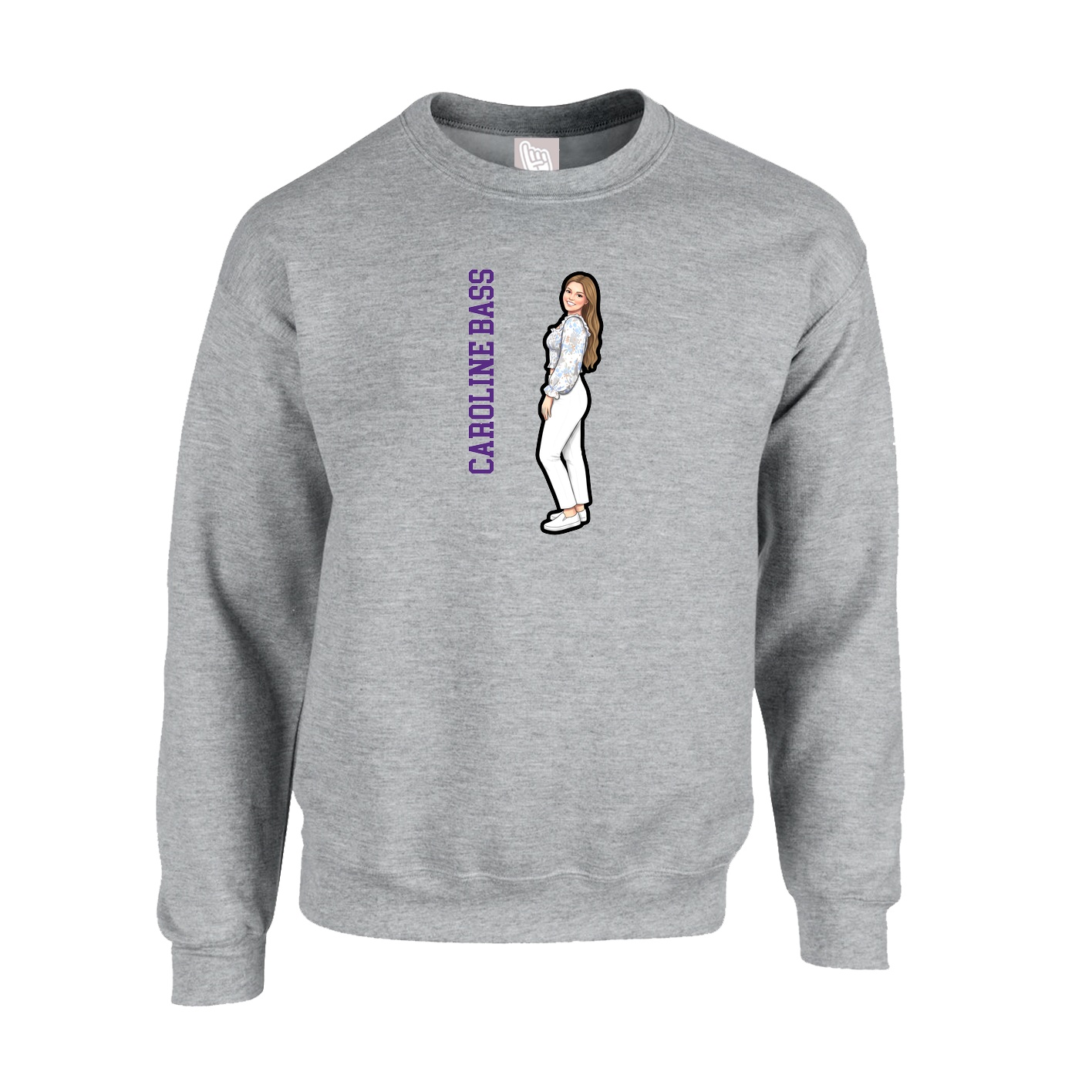 Fleece Crew — Name Vertical in Grey