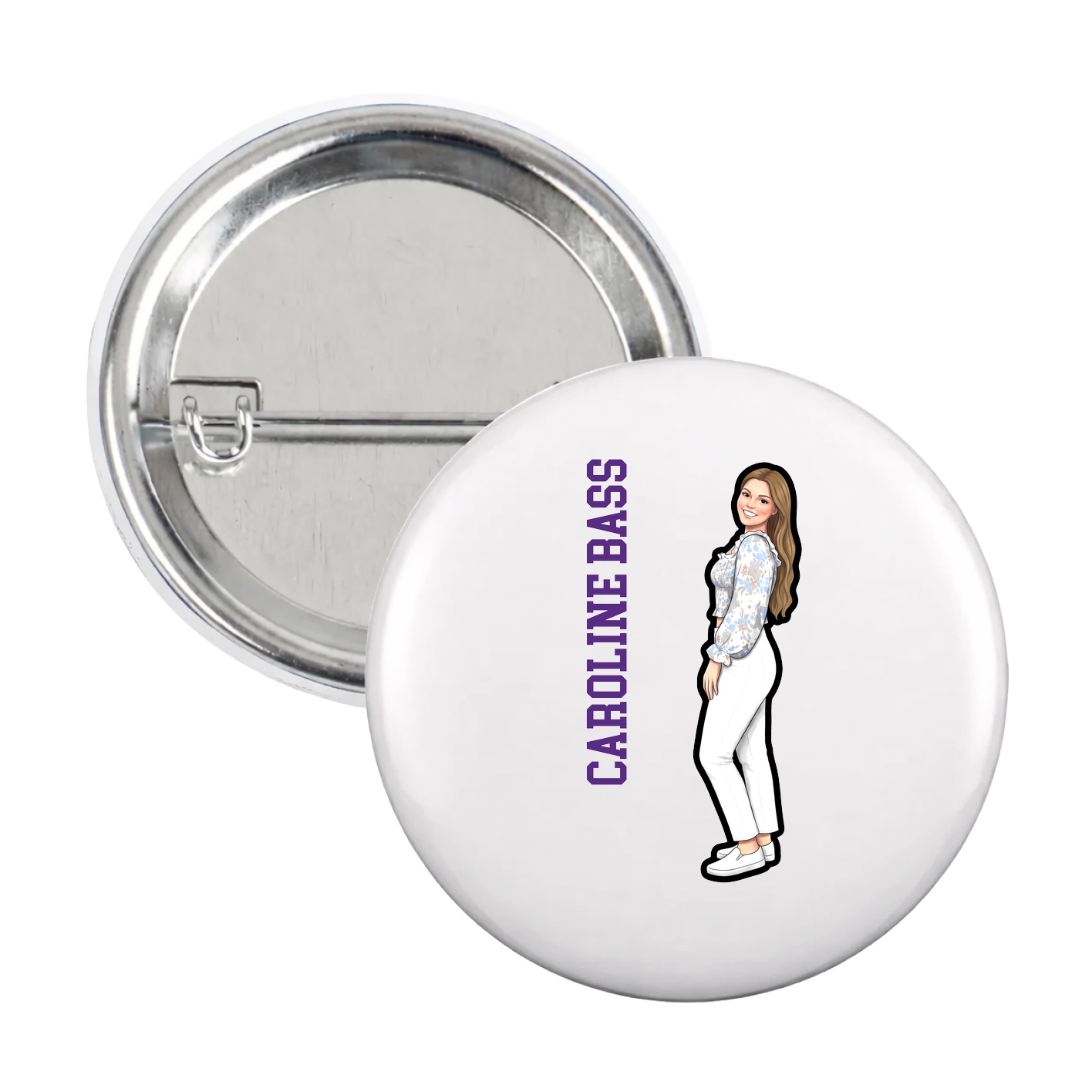 Game Day Button — Name Vertical in White
