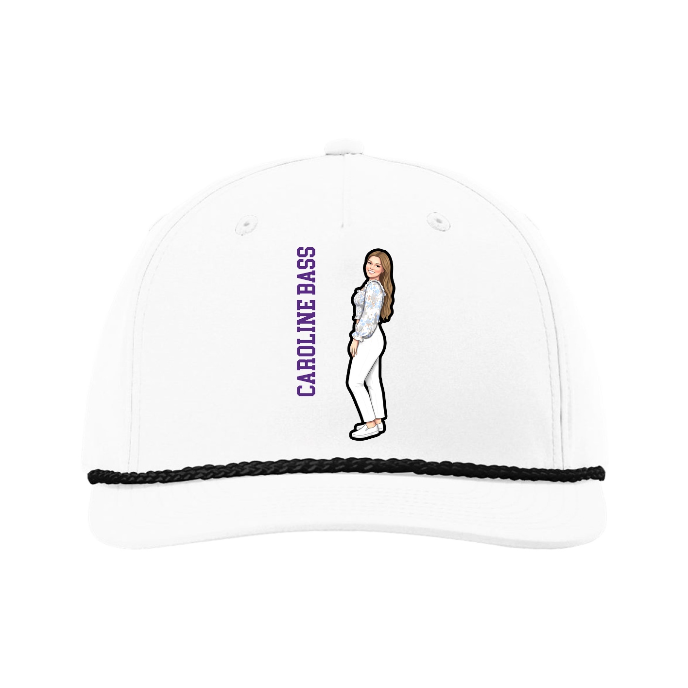 Five-Panel Classic Rope Cap — Name Vertical in White