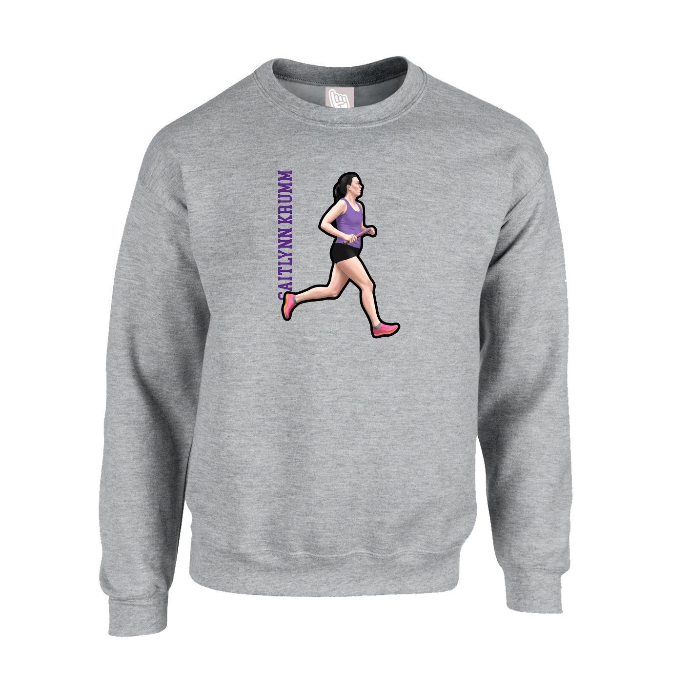 Fleece Crew — Name Vertical in Grey