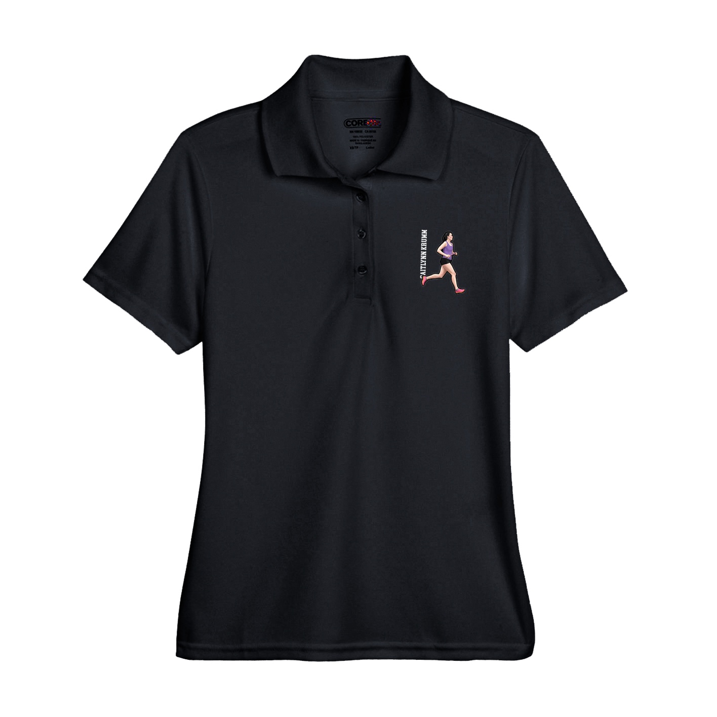 Womens Performance Polo — Name Vertical in Black