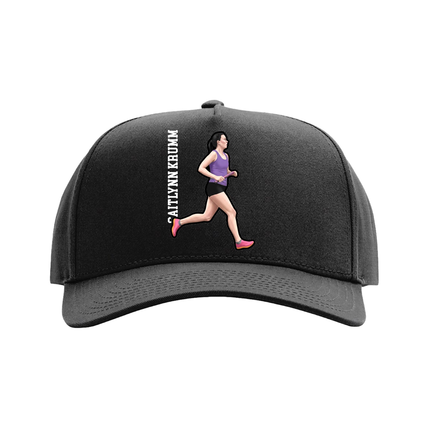 Full Fabric Five-Panel Champ Cap — Name Vertical in Black