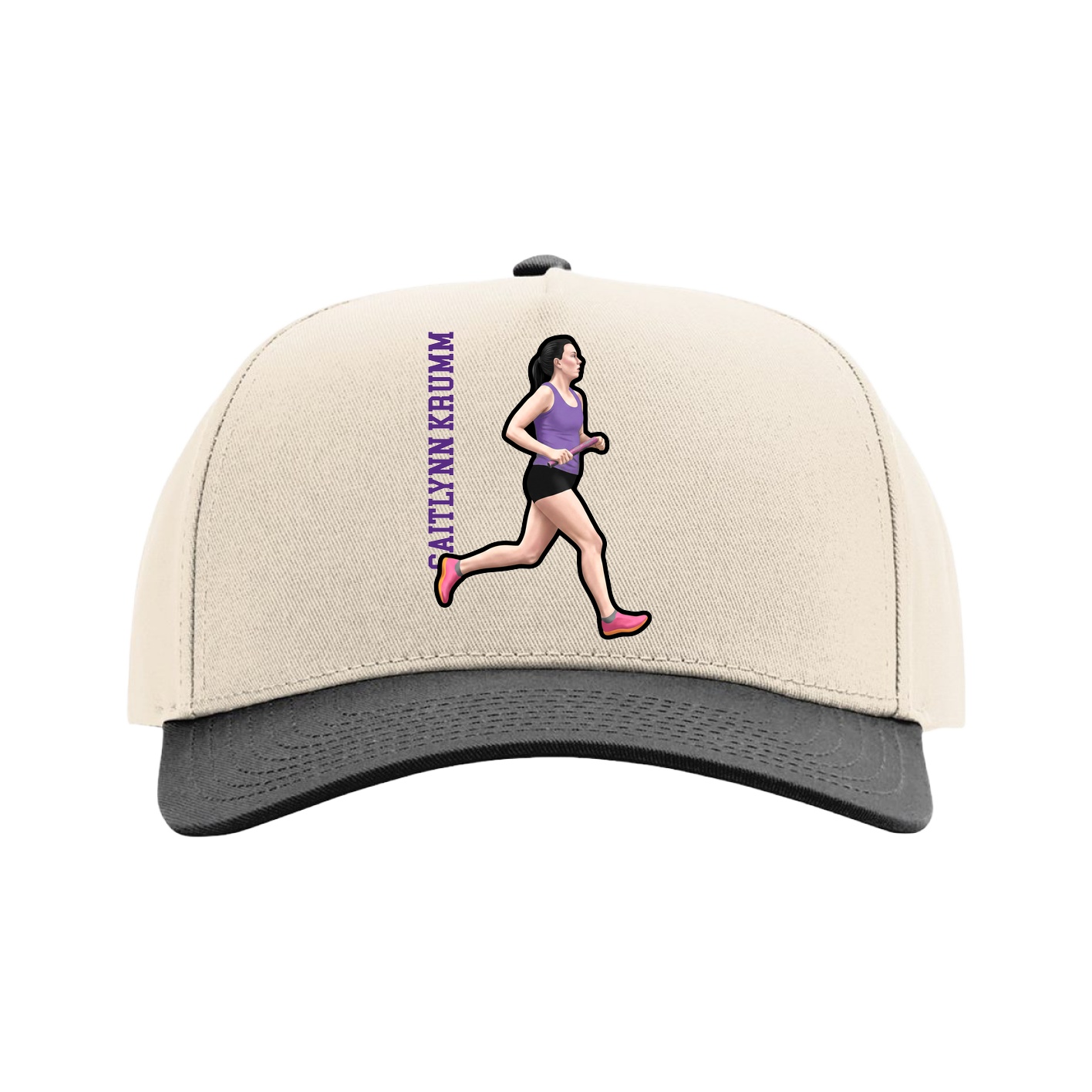 Full Fabric Five-Panel Champ Cap — Name Vertical in Cream/Black