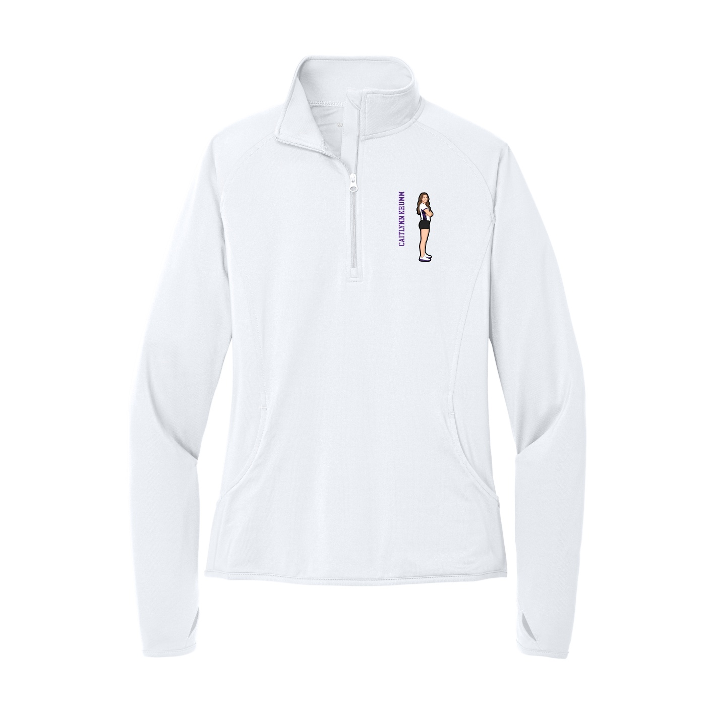 Women's Q-Zip Pullover — Name Vertical in White