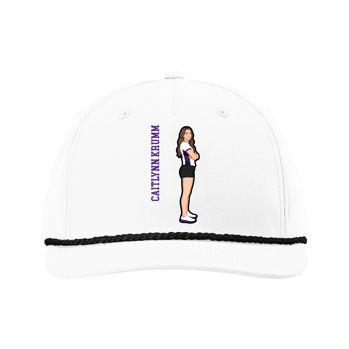 Five-Panel Classic Rope Cap — Name Vertical in White