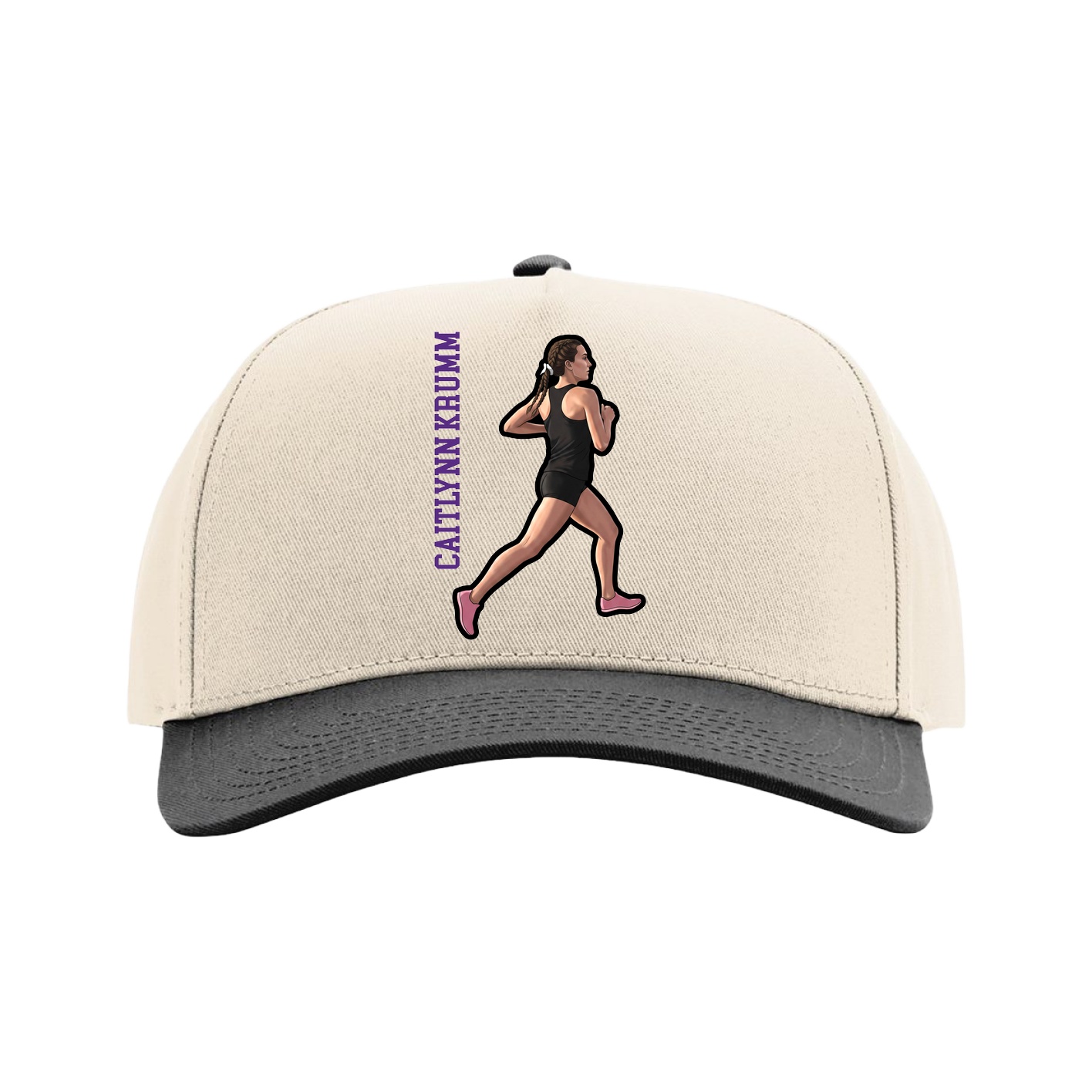 Full Fabric Five-Panel Champ Cap — Name Vertical in Cream/Black