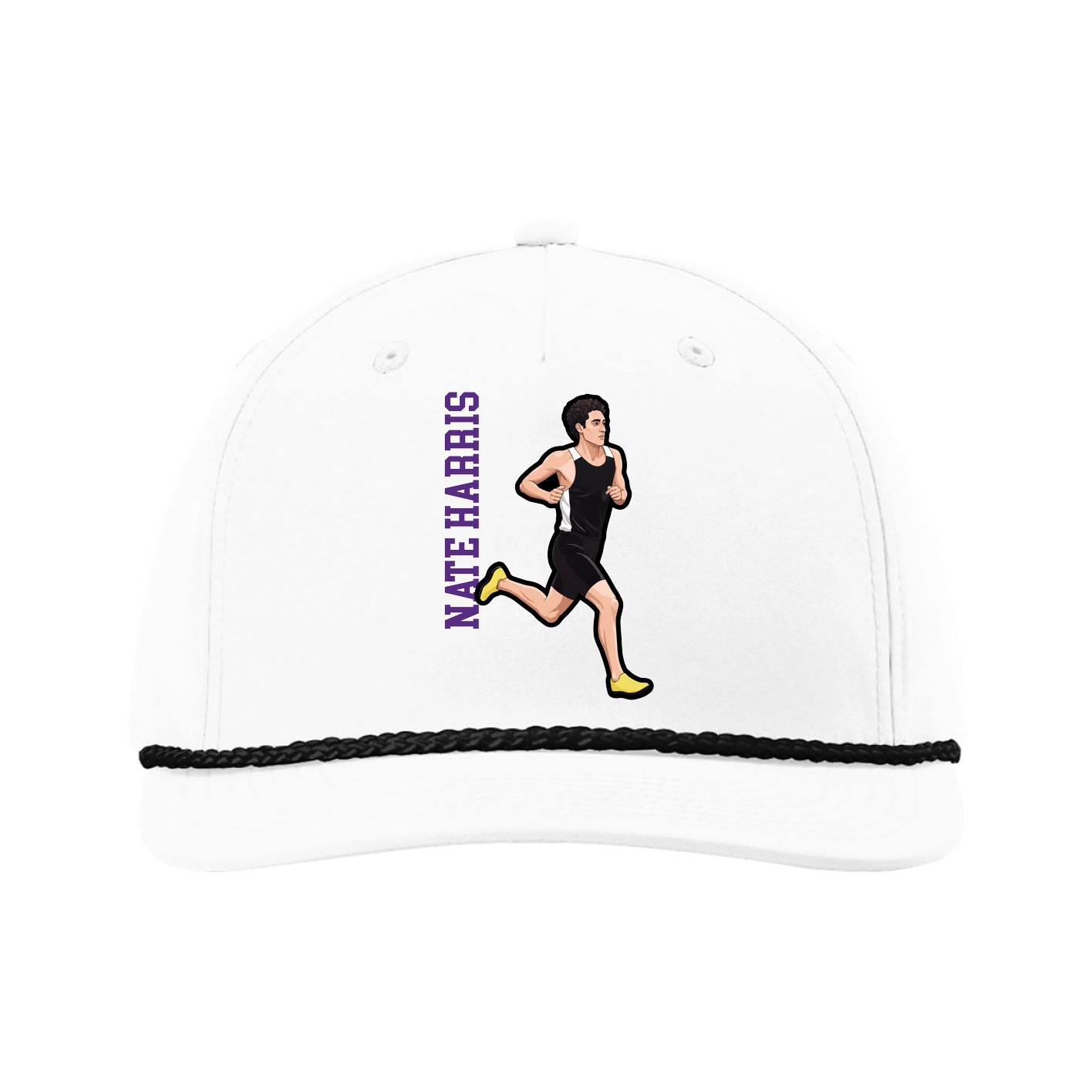 Five-Panel Classic Rope Cap — Name Vertical in White