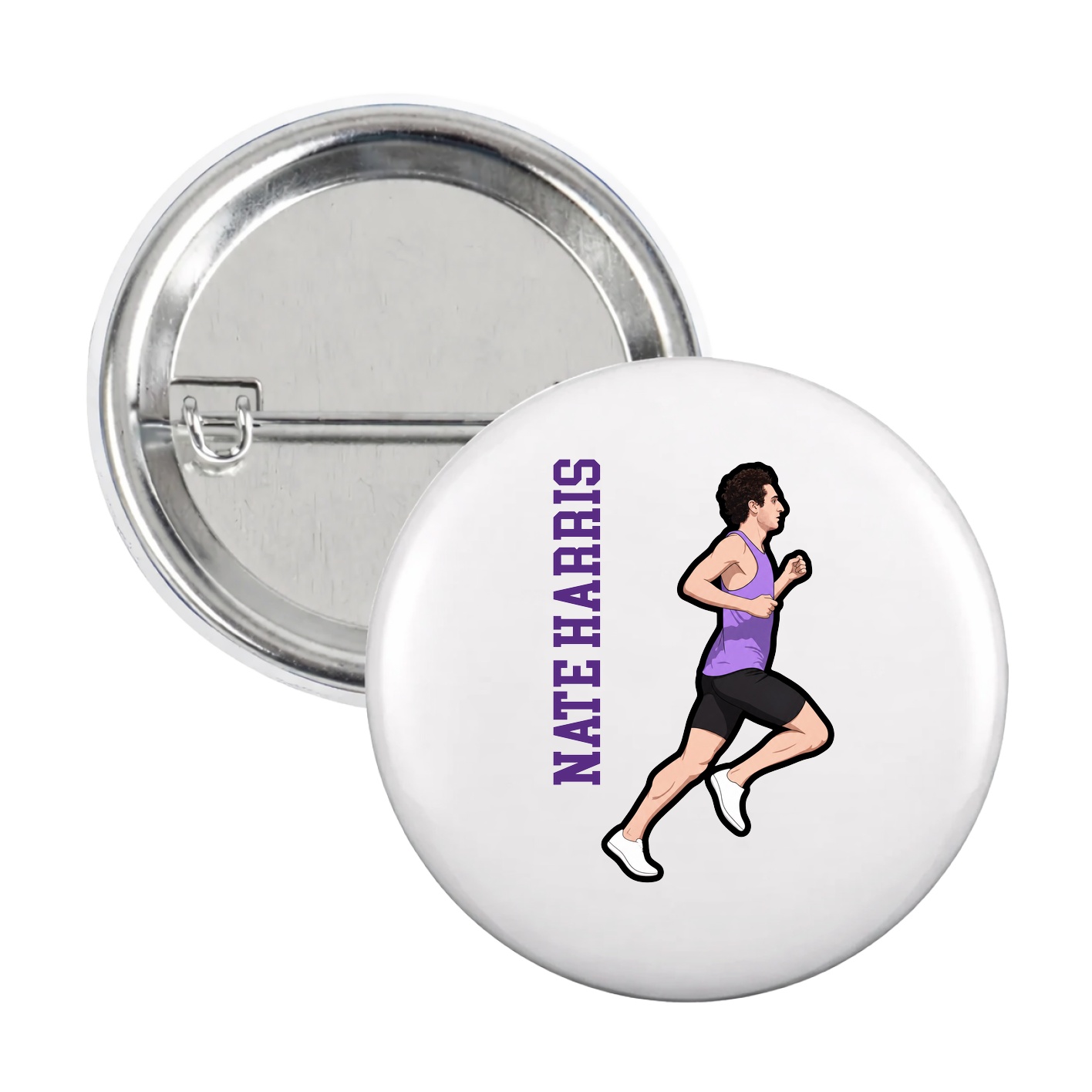 Game Day Button — Name Vertical in White