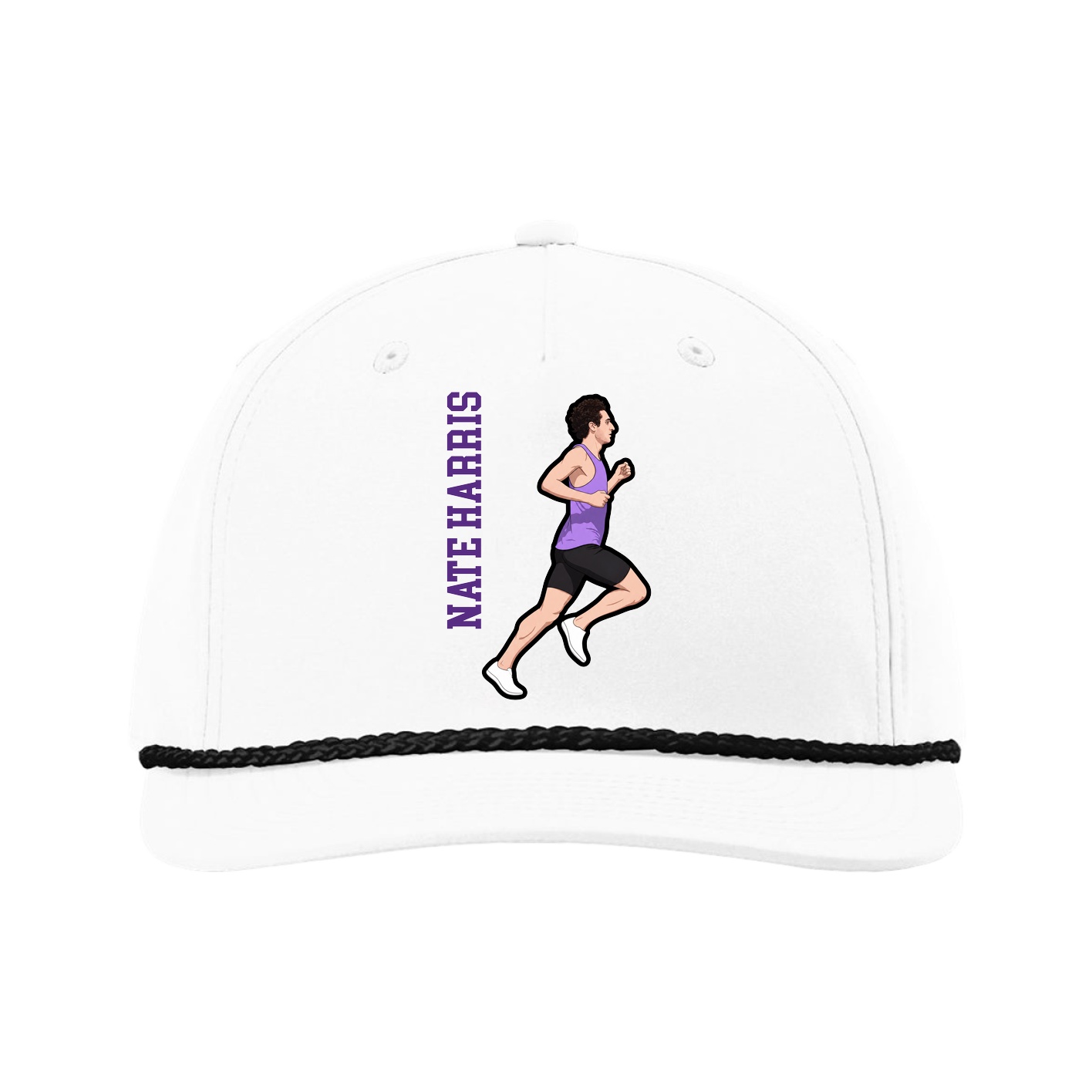 Five-Panel Classic Rope Cap — Name Vertical in White