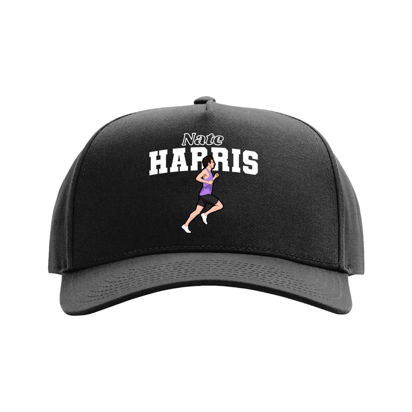 Full Fabric Five-Panel Champ Cap — Name Arch in Black