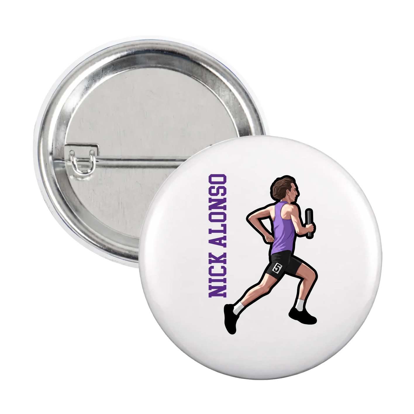 Game Day Button — Name Vertical in White