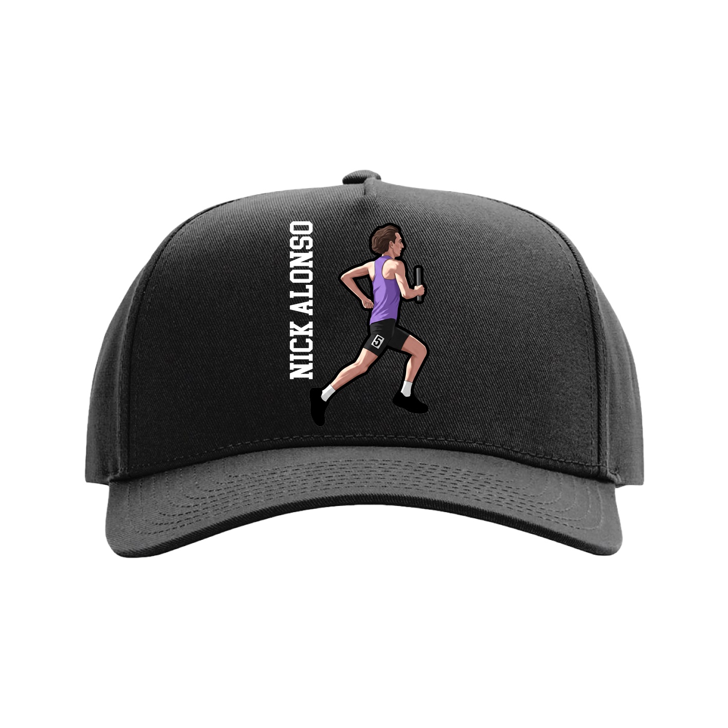 Full Fabric Five-Panel Champ Cap — Name Vertical in Black