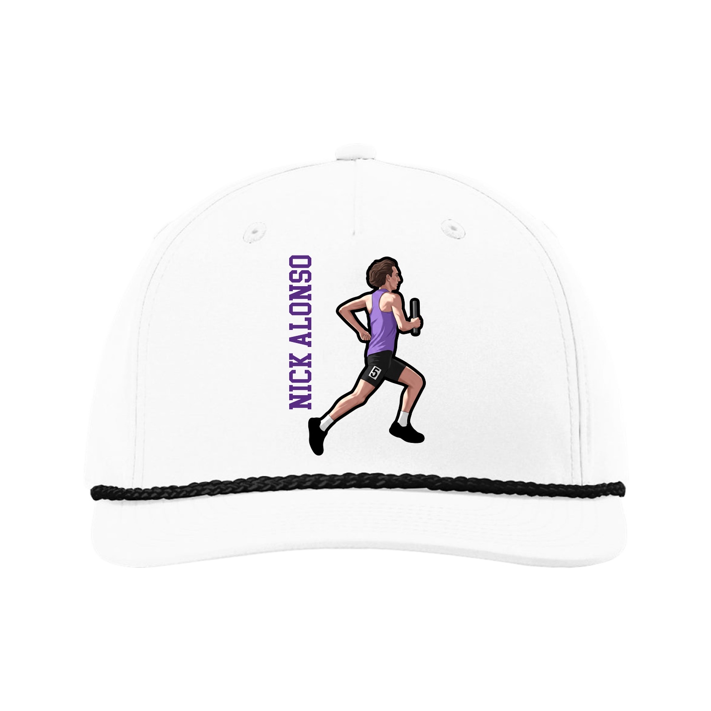 Five-Panel Classic Rope Cap — Name Vertical in White