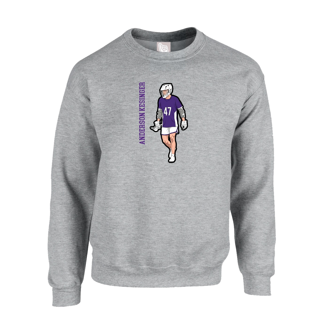 Fleece Crew — Name Vertical in Grey