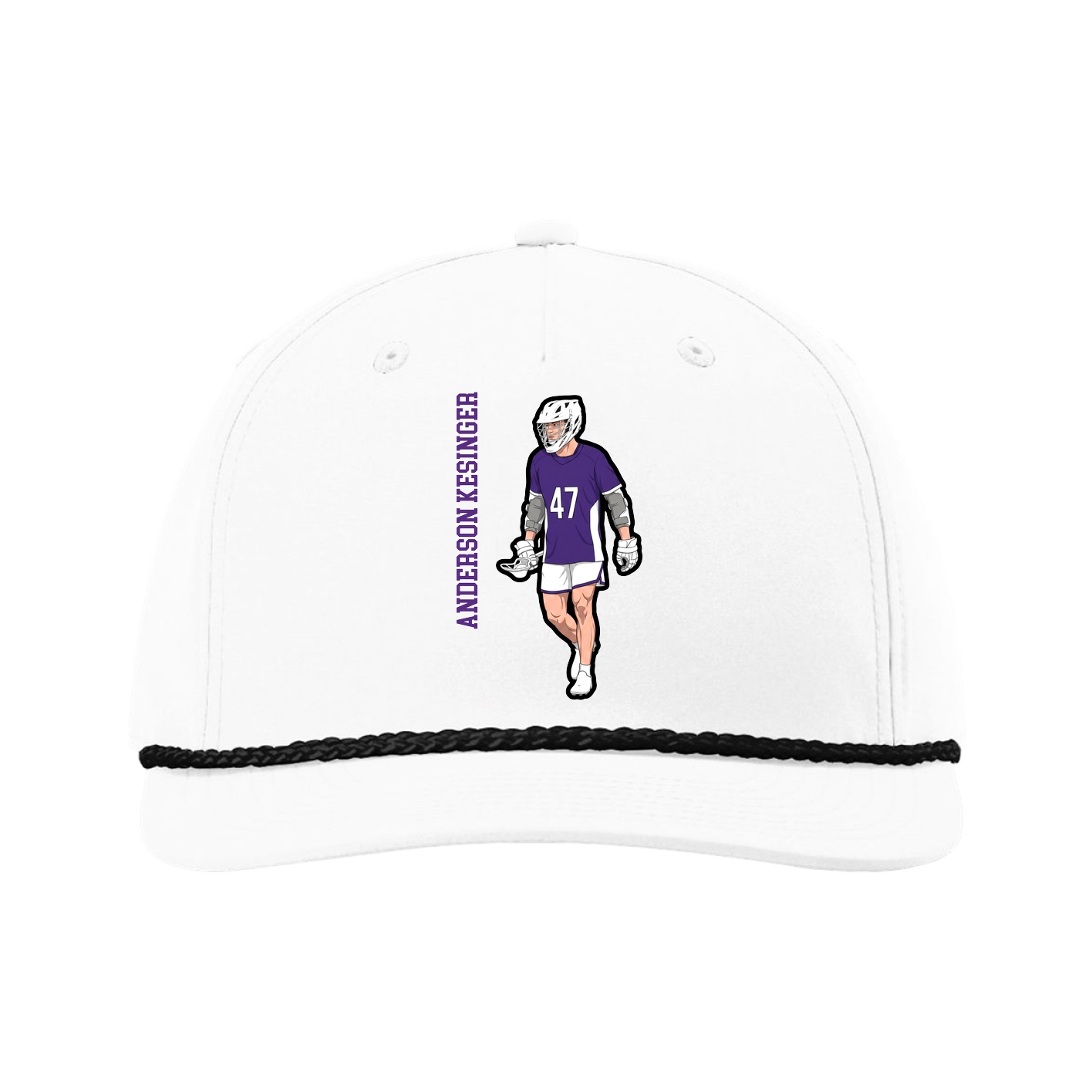 Five-Panel Classic Rope Cap — Name Vertical in White