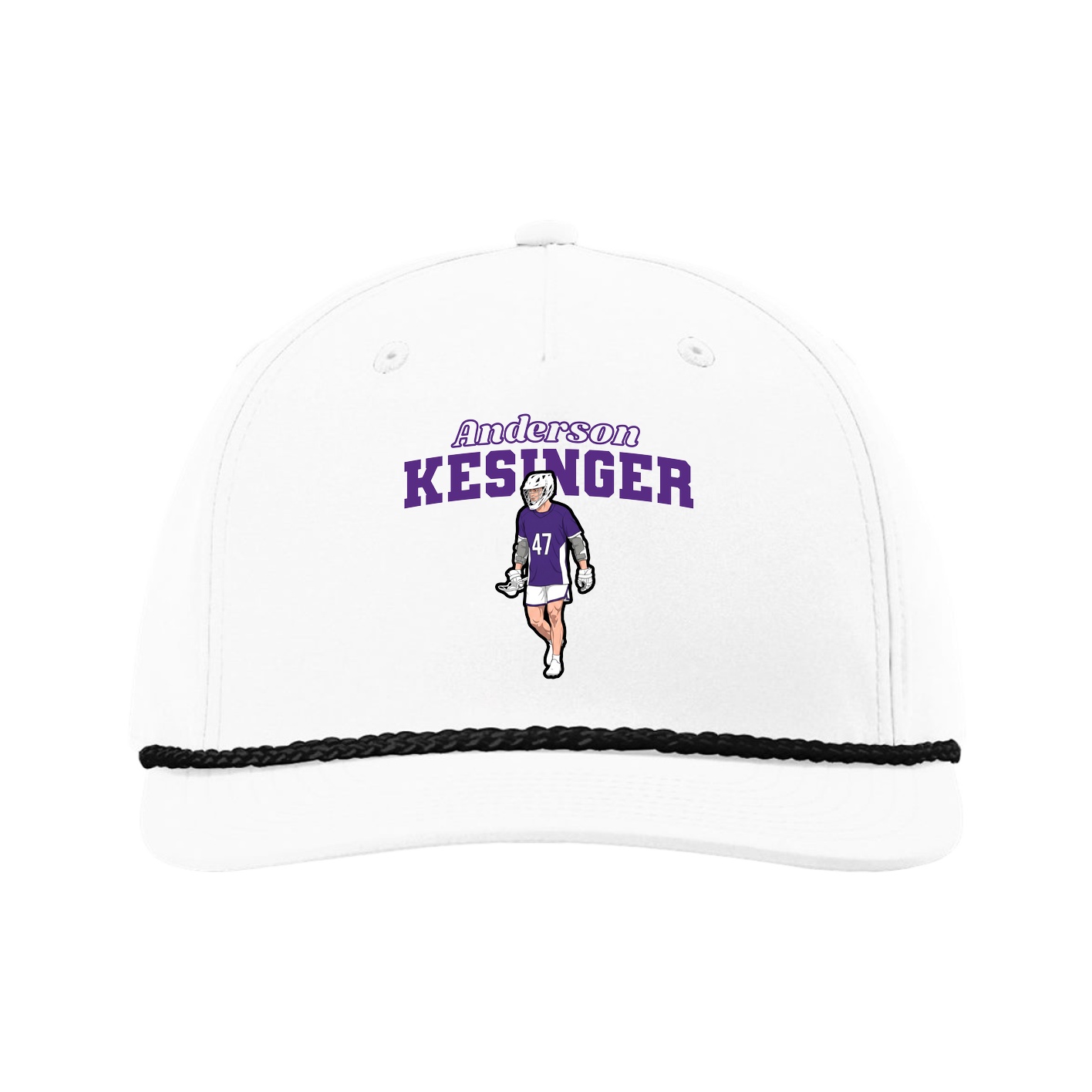 Five-Panel Classic Rope Cap — Name Arch in White