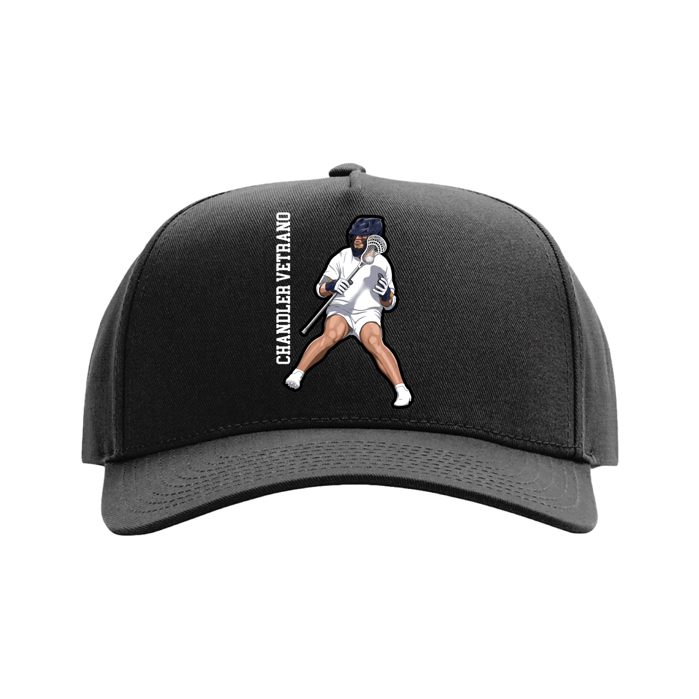 Full Fabric Five-Panel Champ Cap — Name Vertical in Black