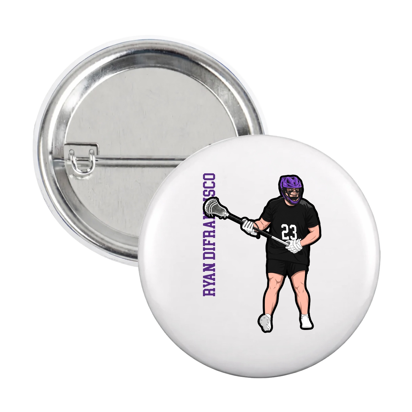 Game Day Button — Name Vertical in White