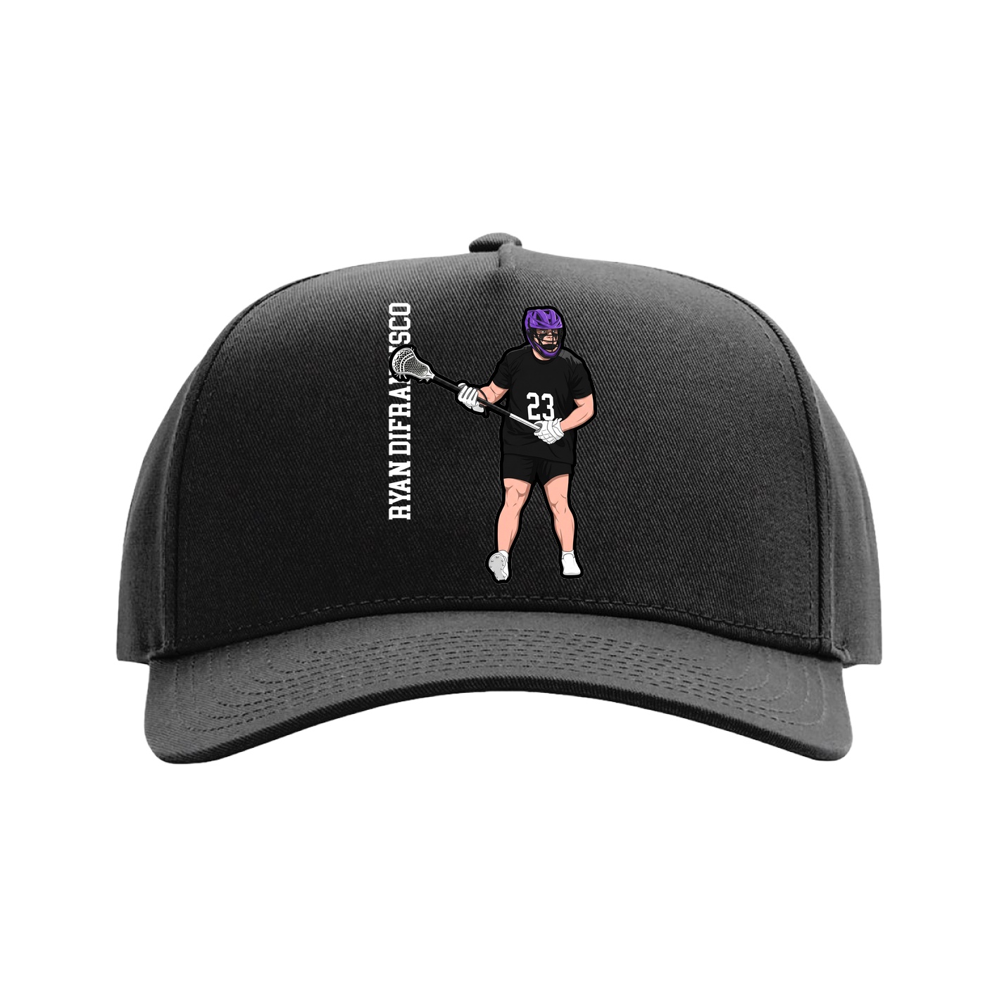 Full Fabric Five-Panel Champ Cap — Name Vertical in Black