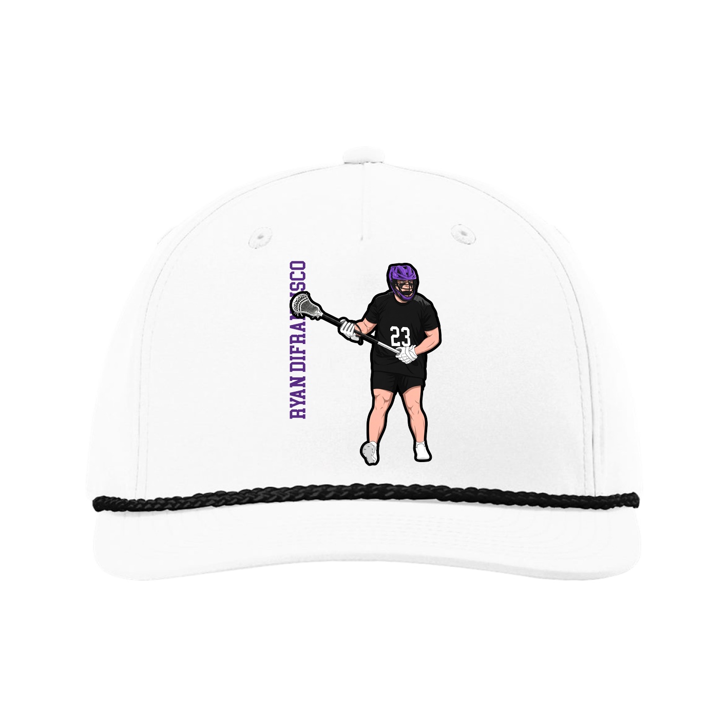Five-Panel Classic Rope Cap — Name Vertical in White