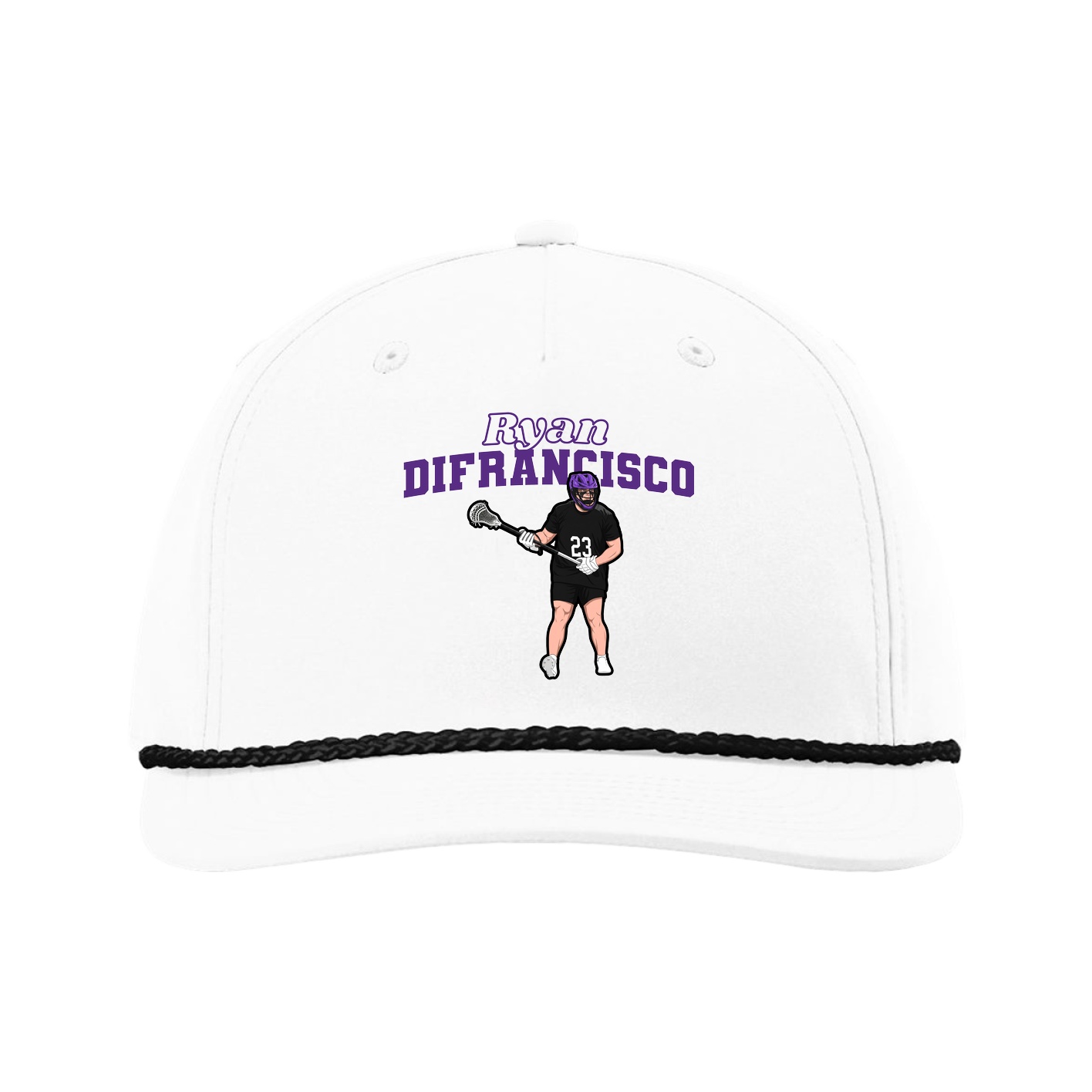 Five-Panel Classic Rope Cap — Name Arch in White