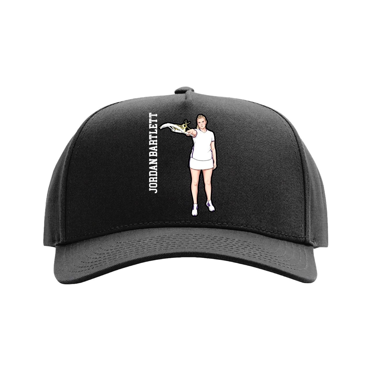 Full Fabric Five-Panel Champ Cap — Name Vertical in Black