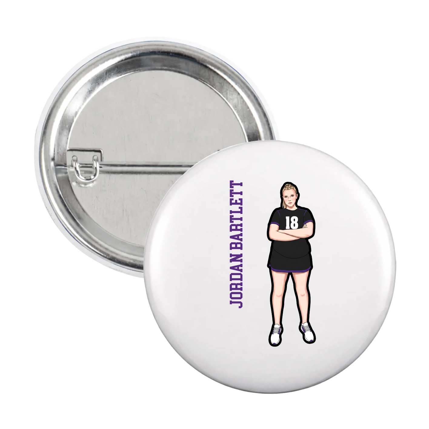 Game Day Button — Name Vertical in White