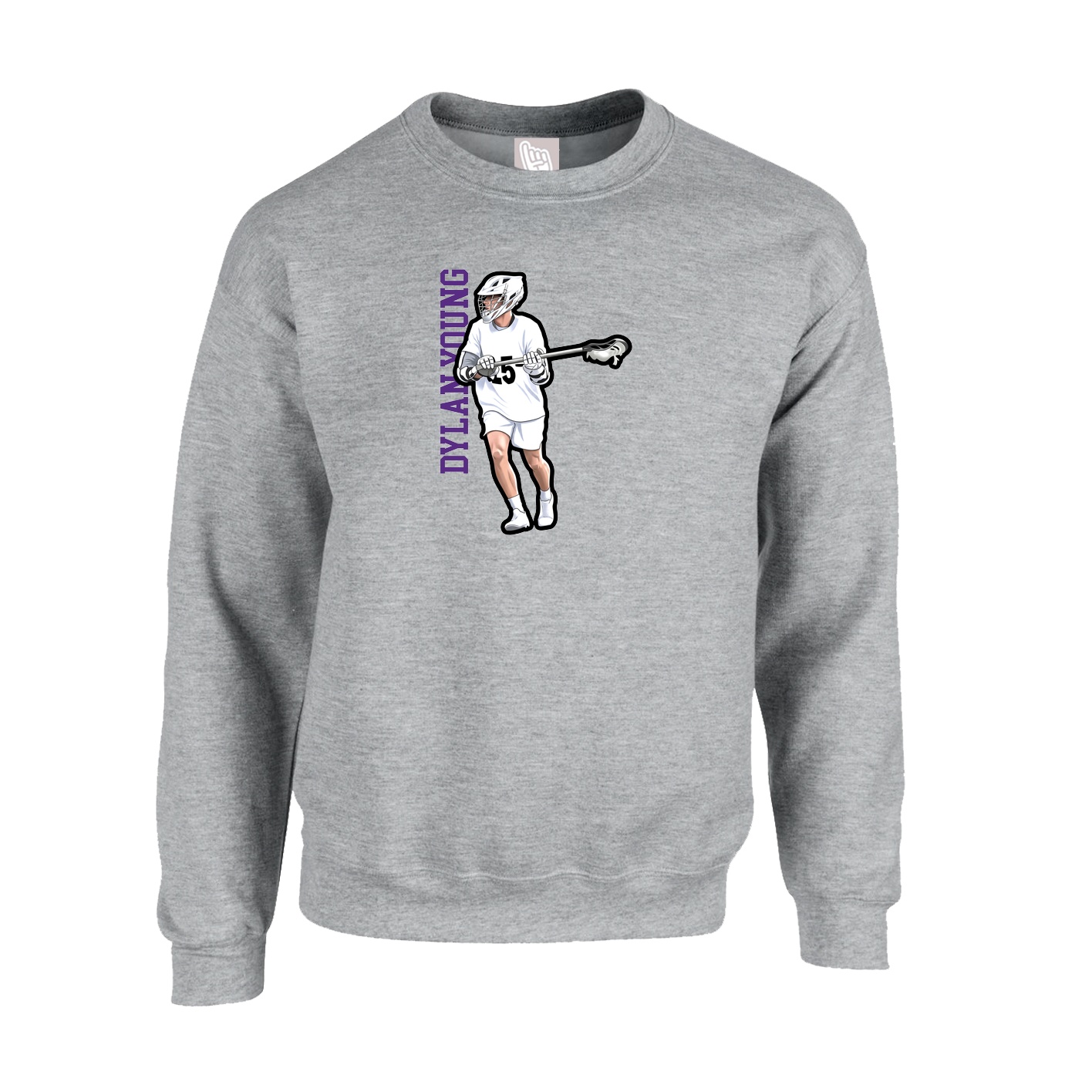 Fleece Crew — Name Vertical in Grey