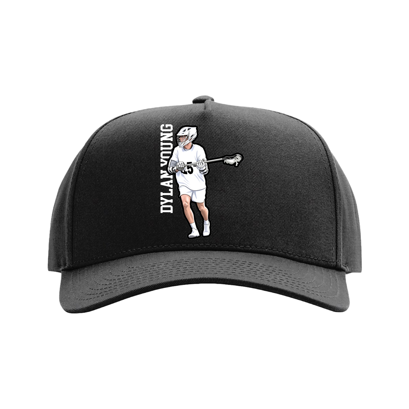 Full Fabric Five-Panel Champ Cap — Name Vertical in Black