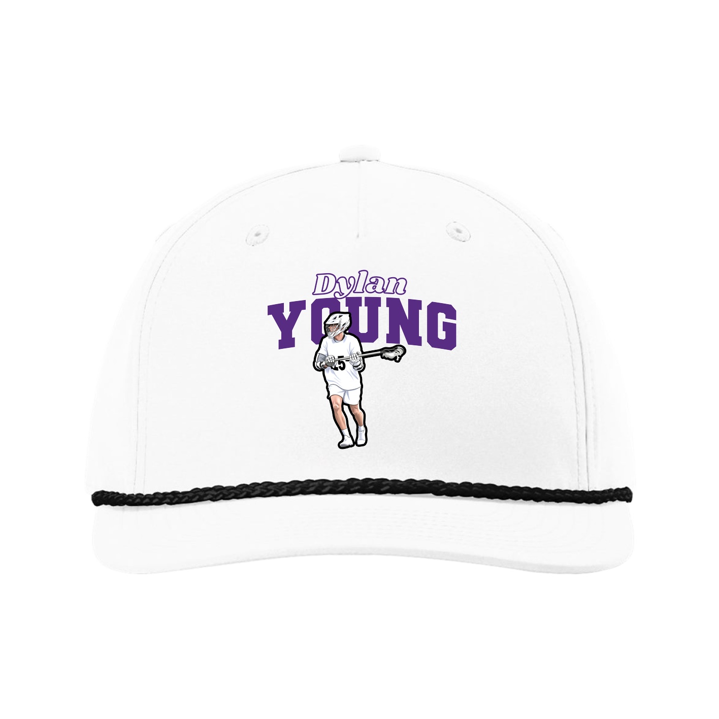 Five-Panel Classic Rope Cap — Name Arch in White