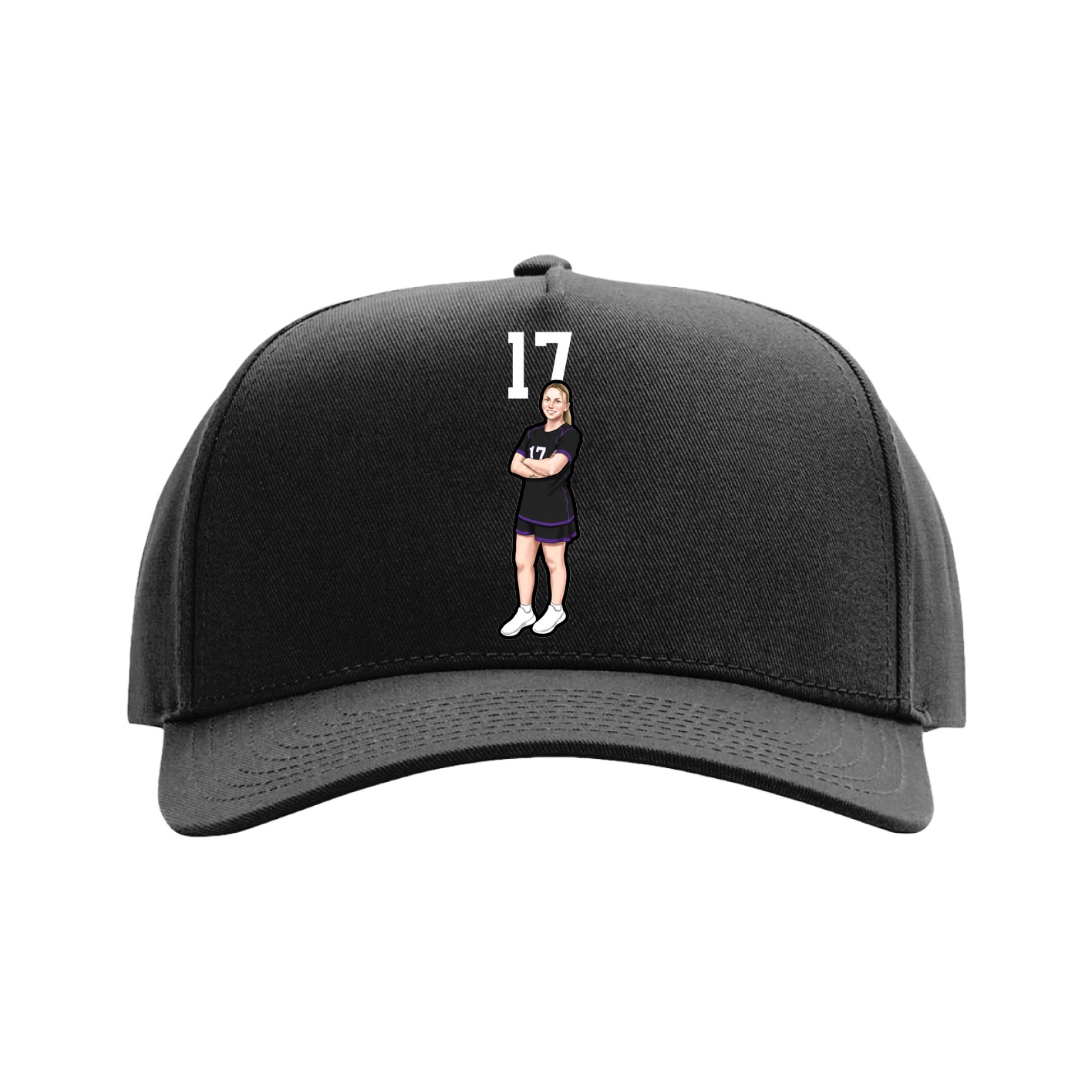 Full Fabric Five-Panel Champ Cap — Number Top in Black