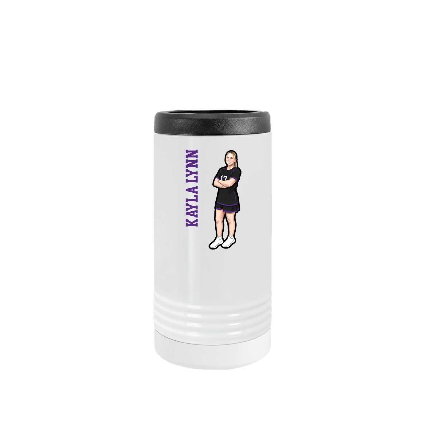 Slim Beverage Holder — Name Vertical in White
