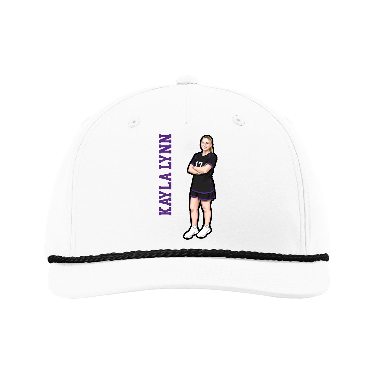 Five-Panel Classic Rope Cap — Name Vertical in White