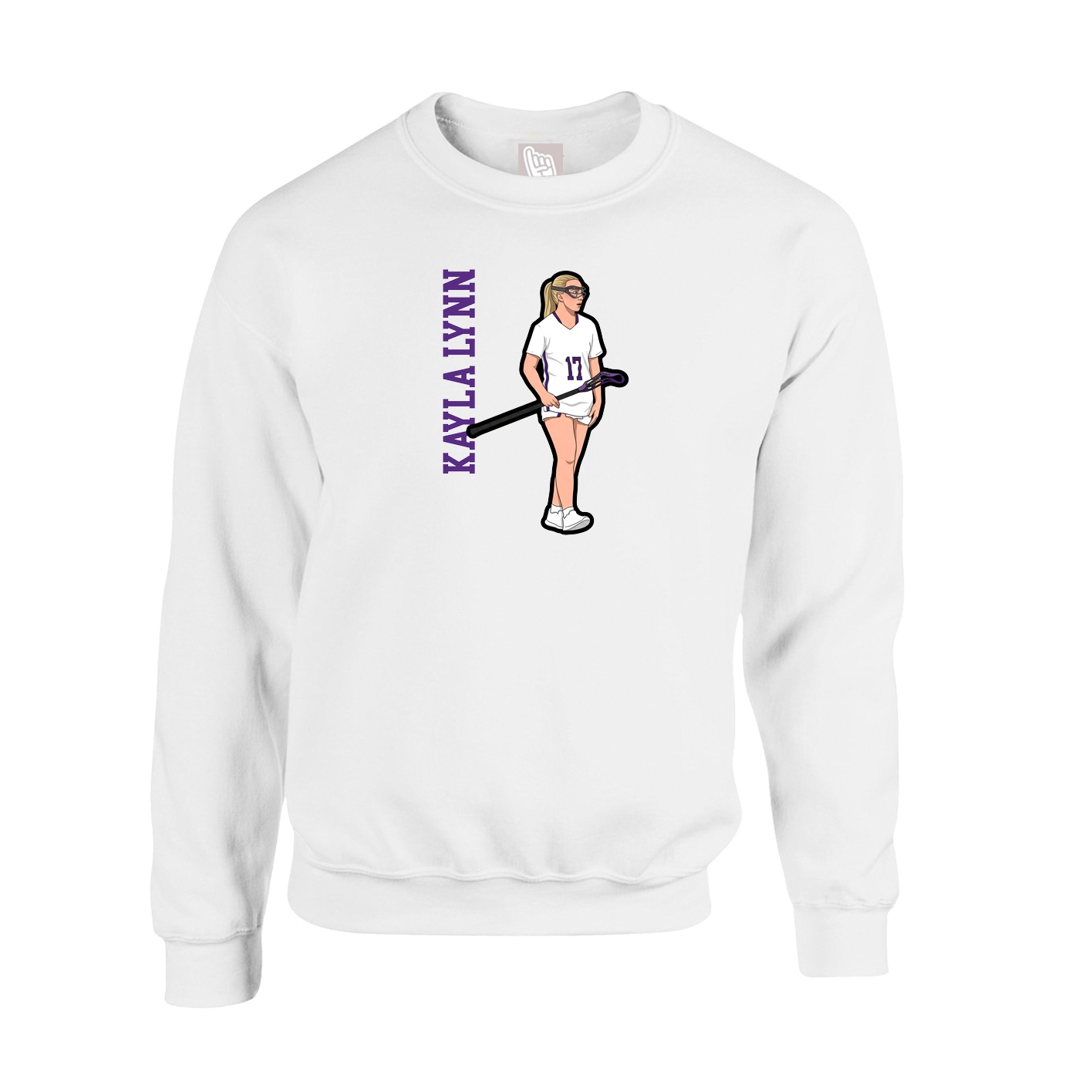Fleece Crew — Name Vertical in White