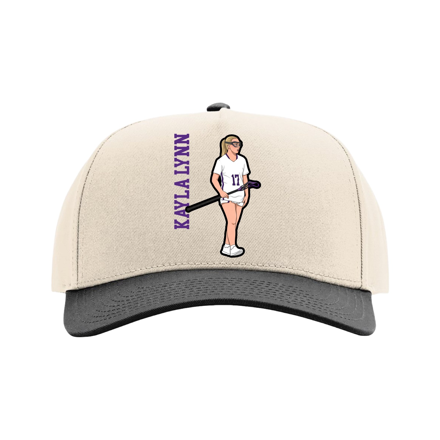 Full Fabric Five-Panel Champ Cap — Name Vertical in Cream/Black