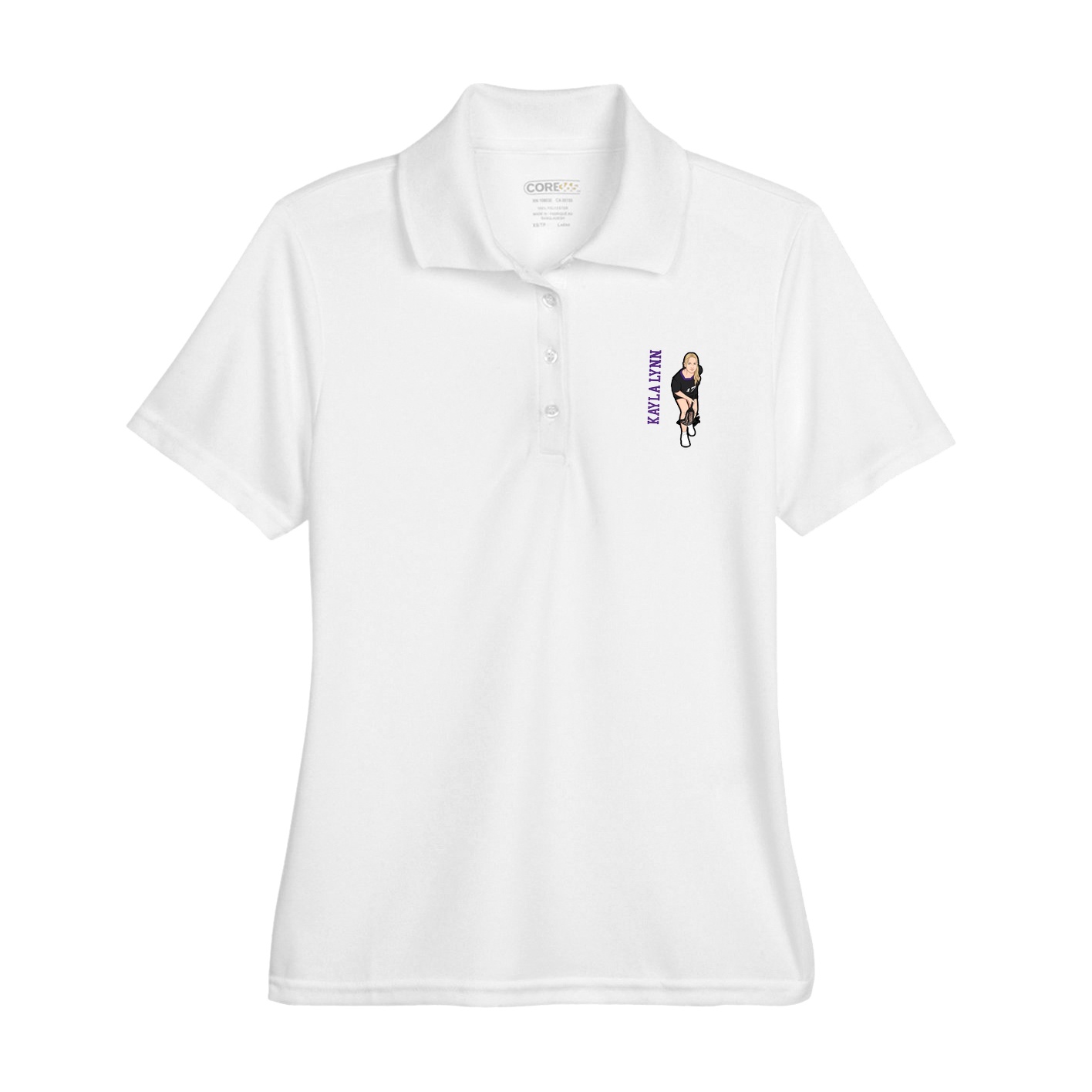 Womens Performance Polo — Name Vertical in White