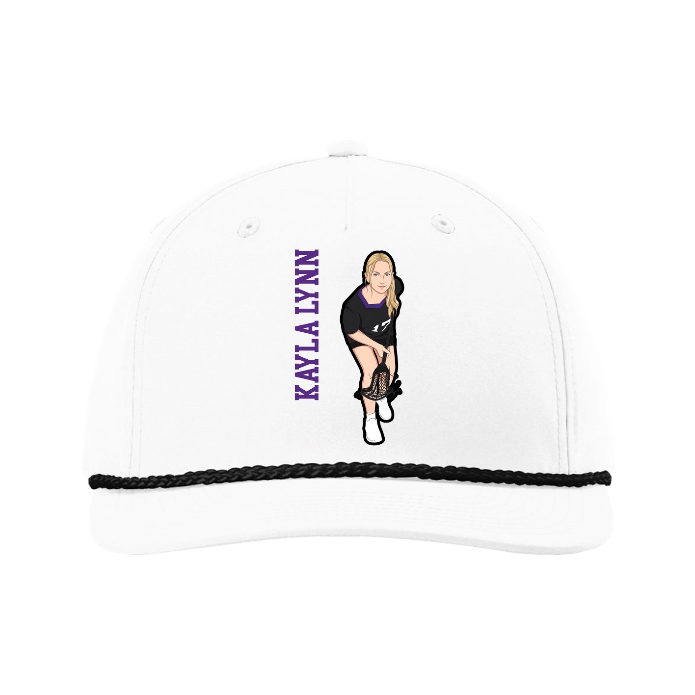 Five-Panel Classic Rope Cap — Name Vertical in White