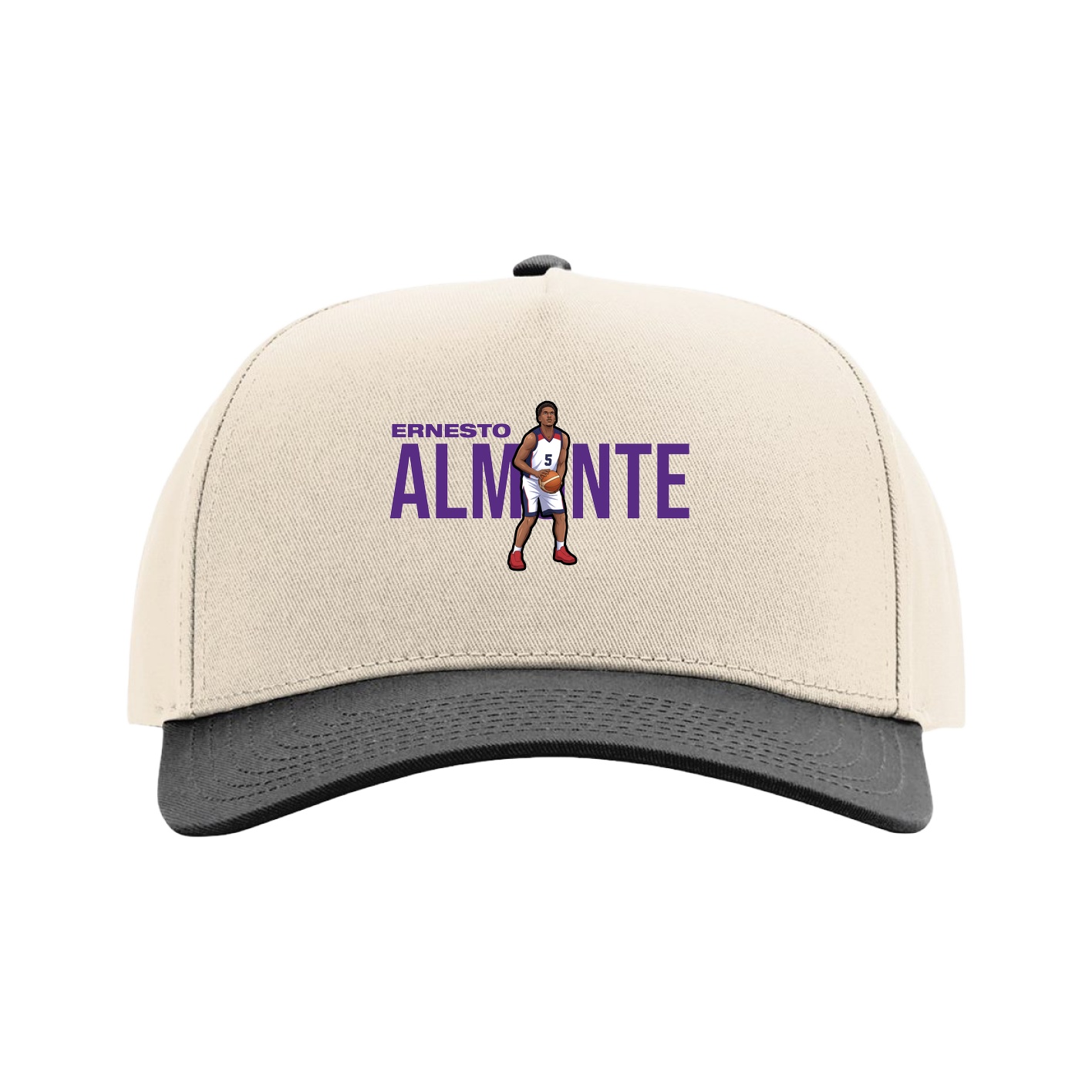 Full Fabric Five-Panel Champ Cap — Player Name in Cream/Black