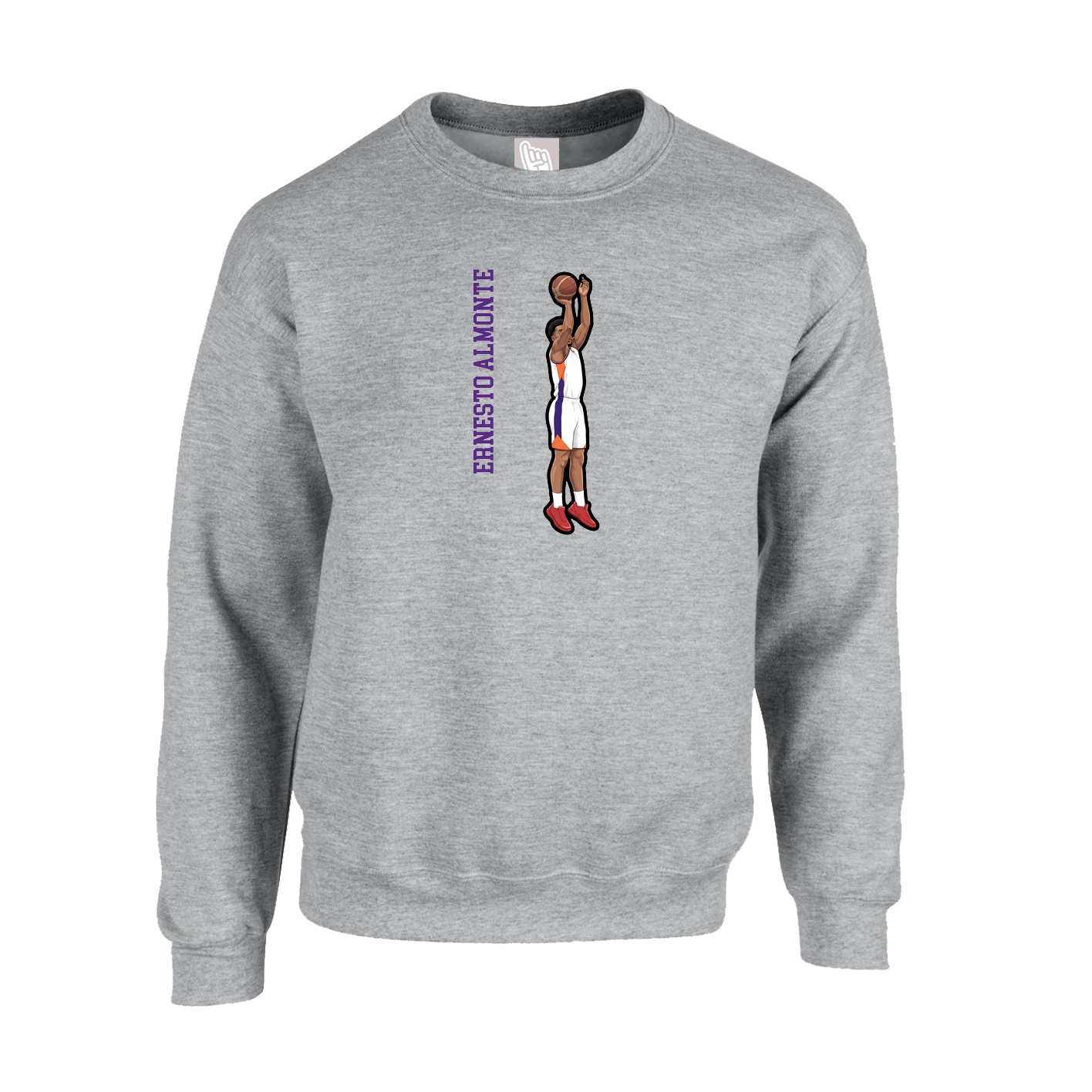 Fleece Crew — Name Vertical in Grey