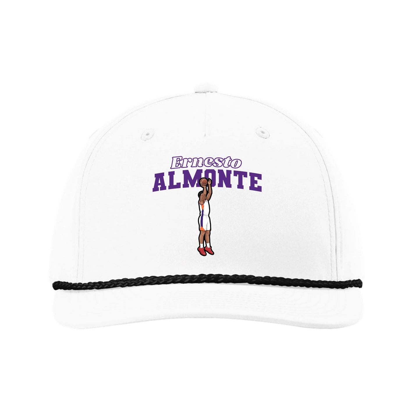 Five-Panel Classic Rope Cap — Name Arch in White