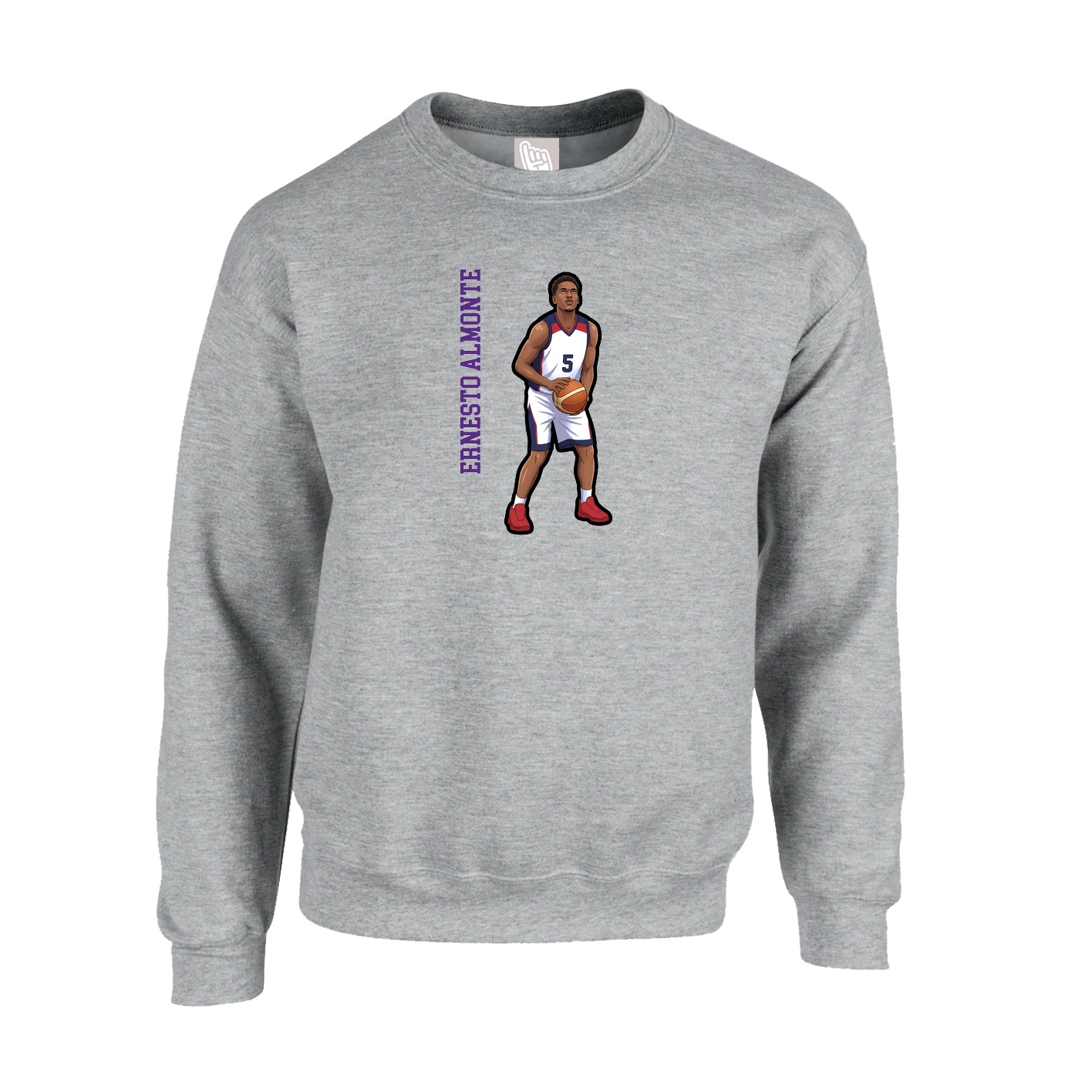 Fleece Crew — Name Vertical in Grey
