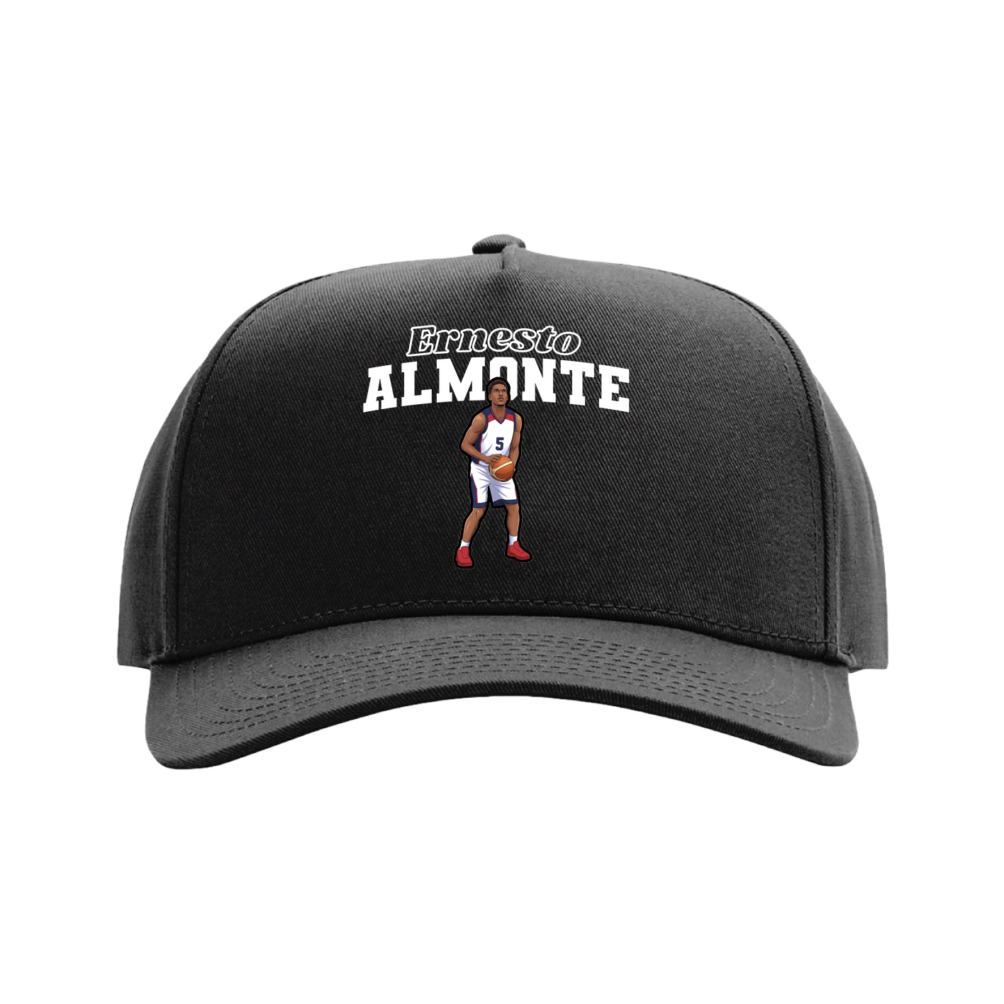 Full Fabric Five-Panel Champ Cap — Name Arch in Black