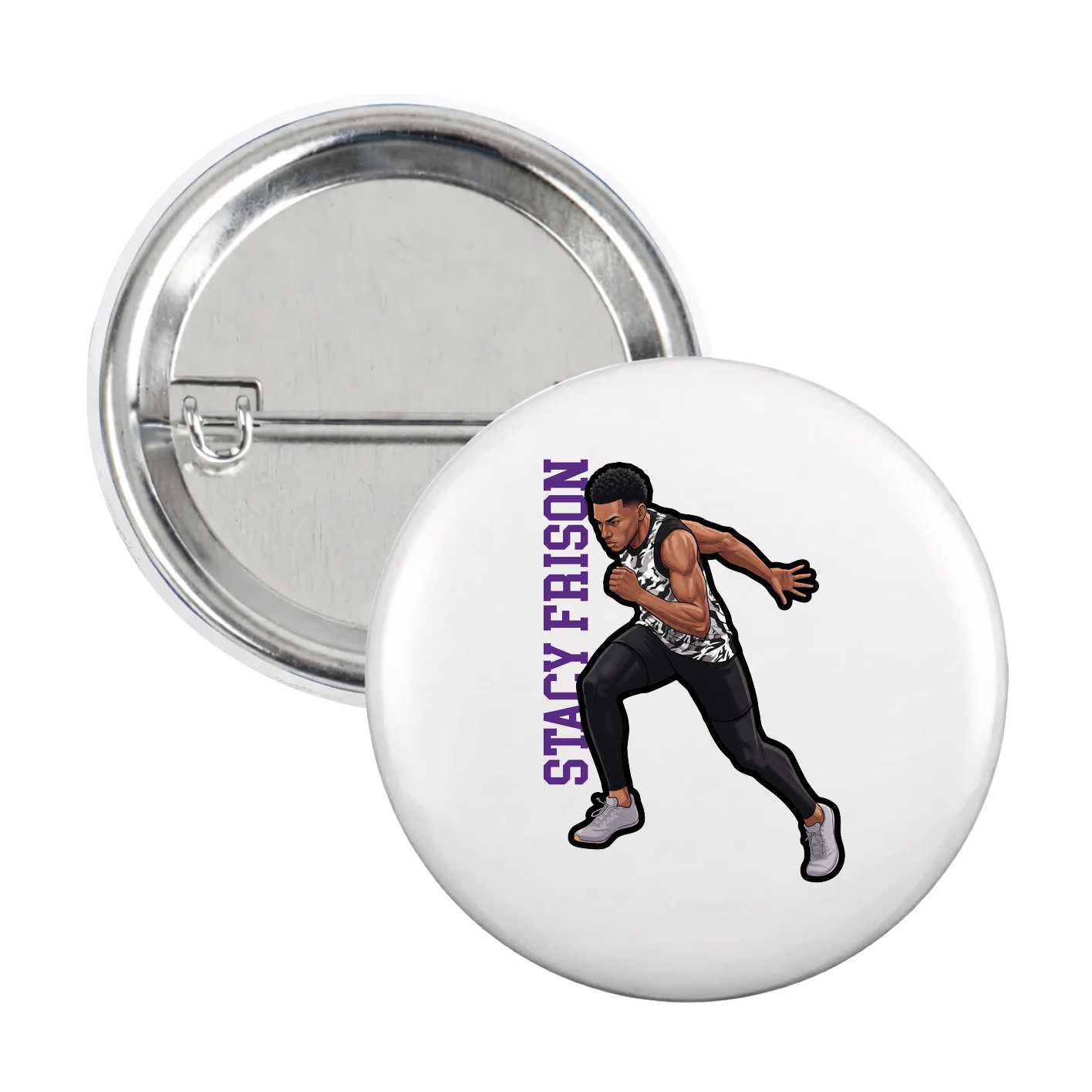 Game Day Button — Name Vertical in White