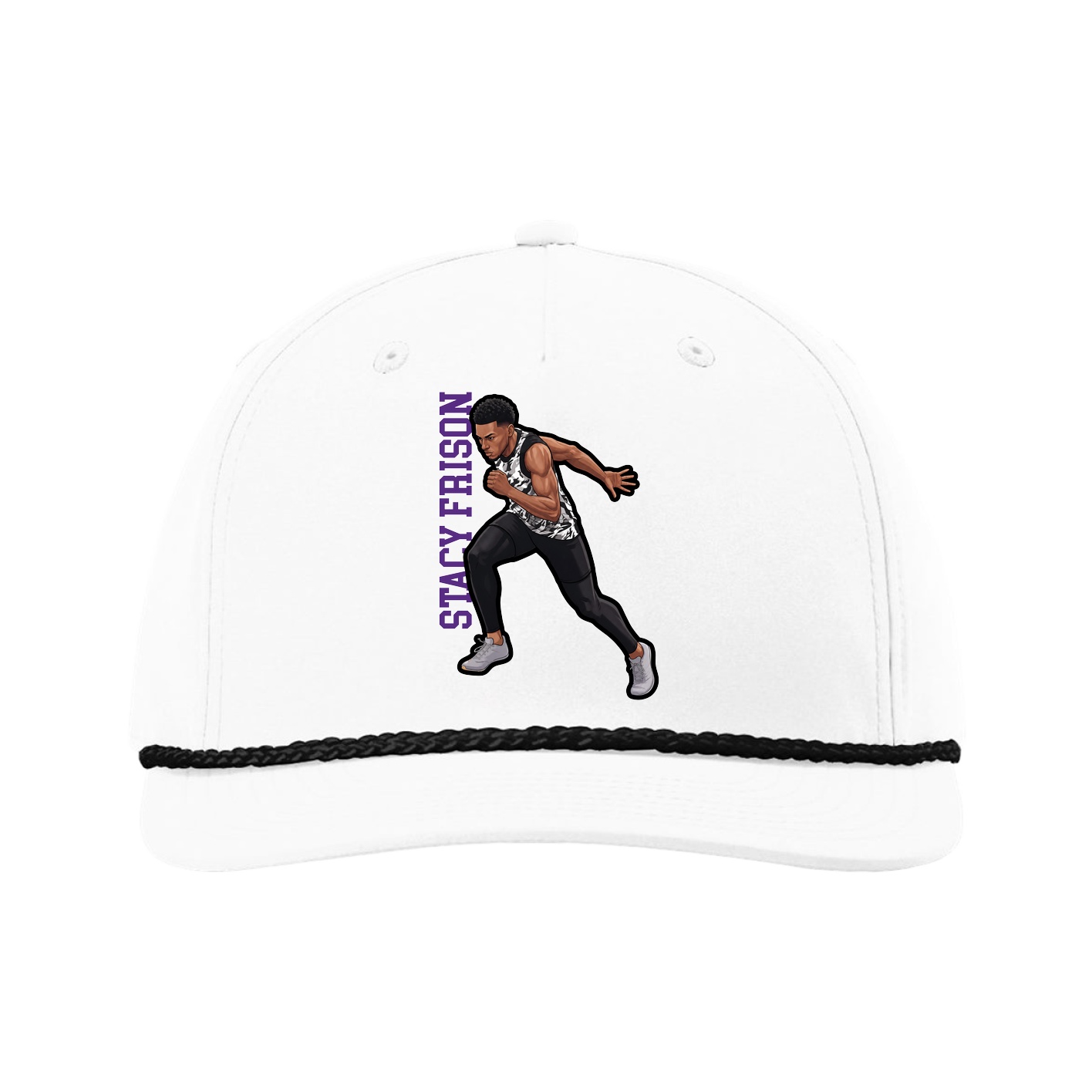 Five-Panel Classic Rope Cap — Name Vertical in White