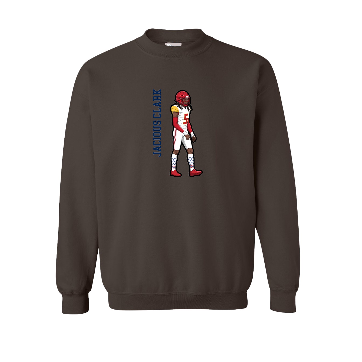 Fleece Crew — Name Vertical in Brown