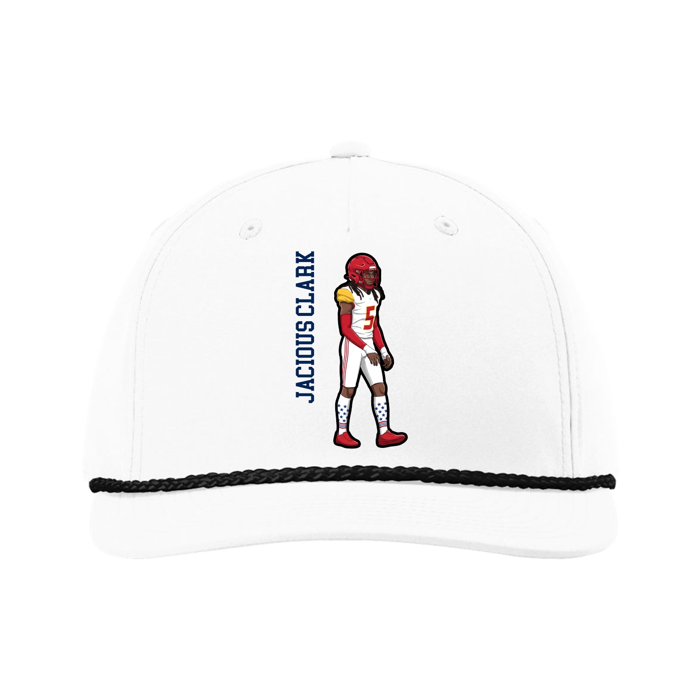 Five-Panel Classic Rope Cap — Name Vertical in White