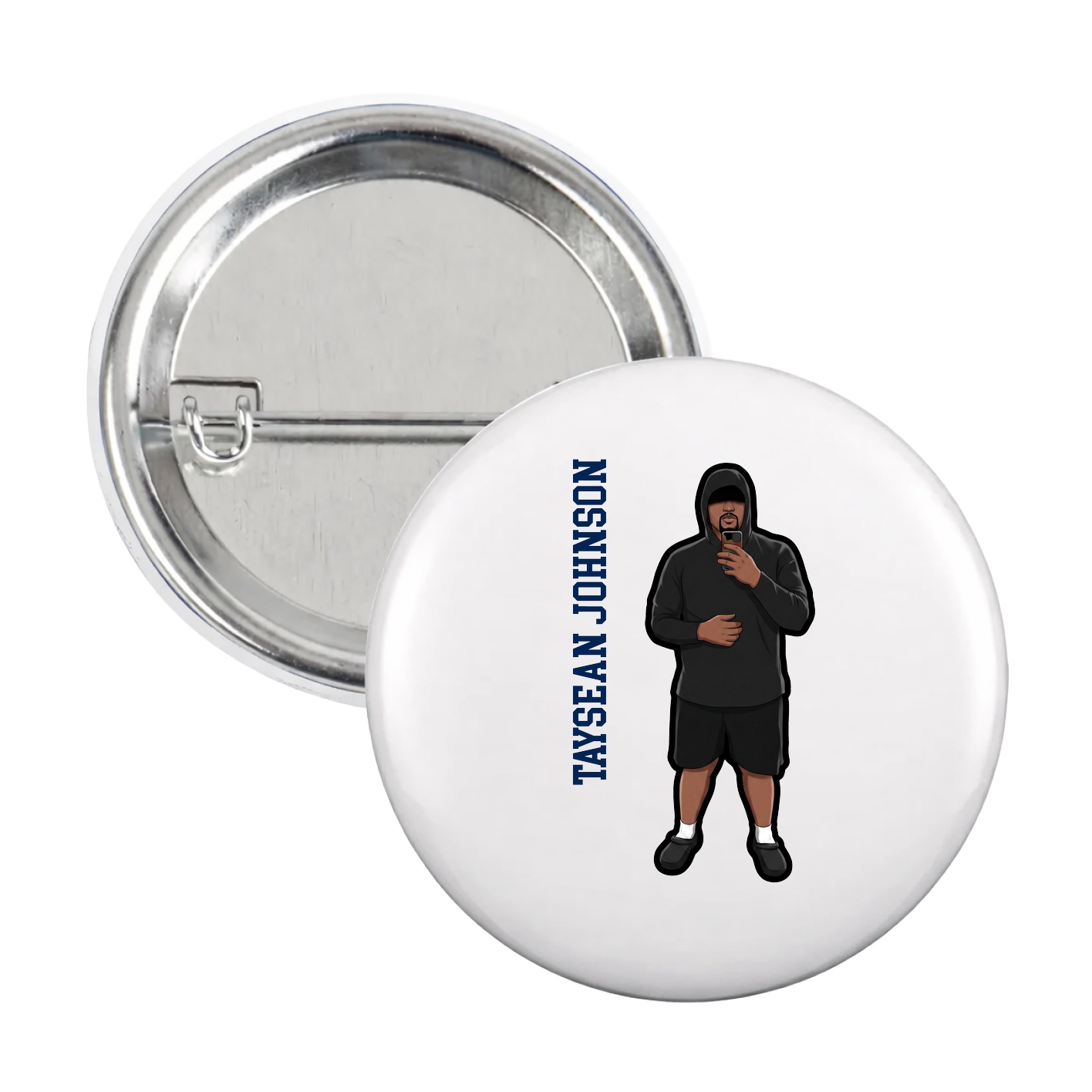Game Day Button — Name Vertical in White
