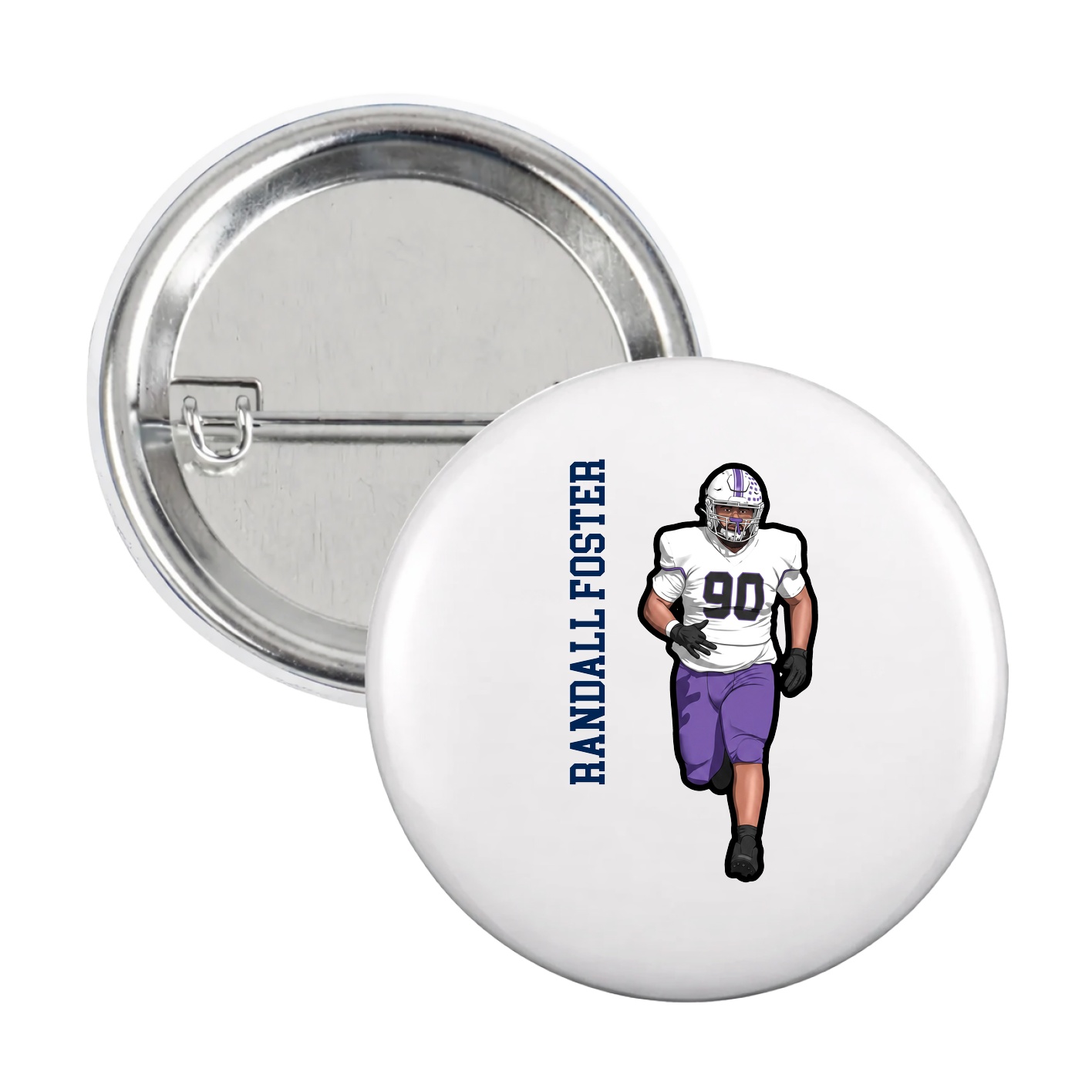 Game Day Button — Name Vertical in White