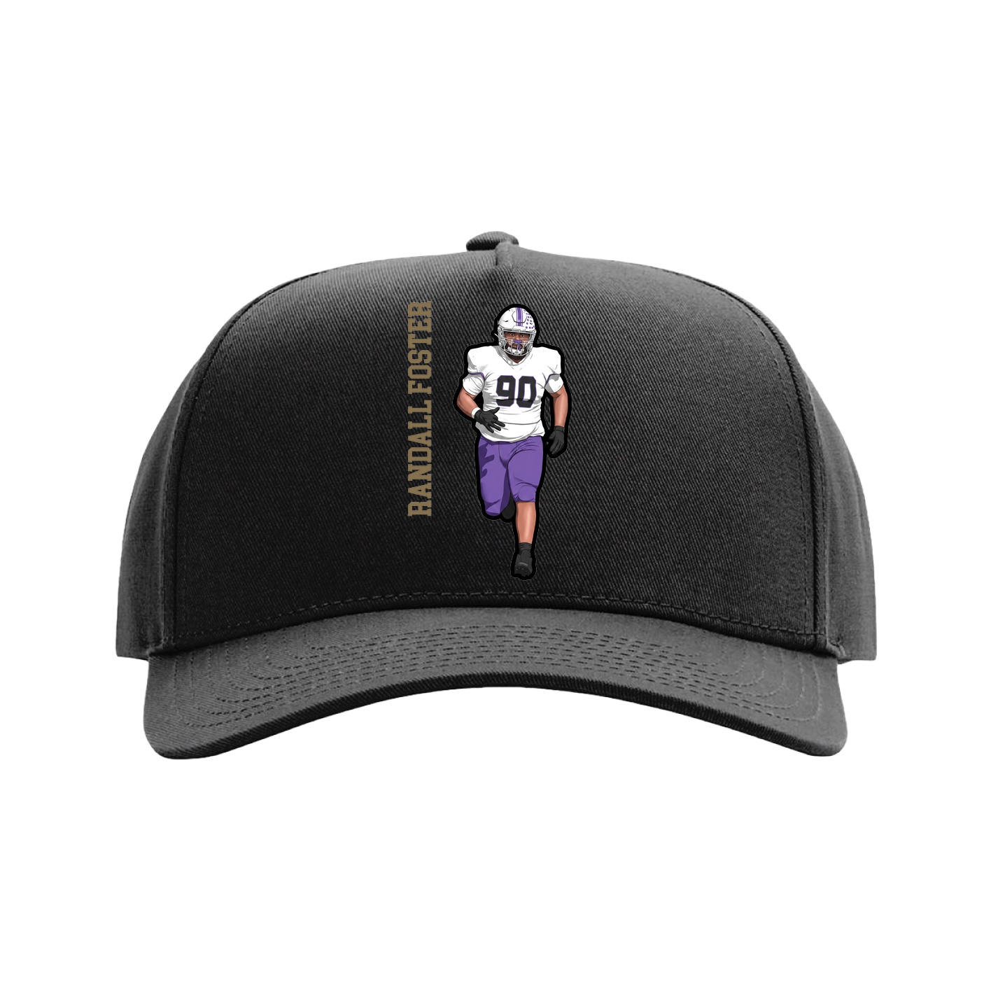 Full Fabric Five-Panel Champ Cap — Name Vertical in Black